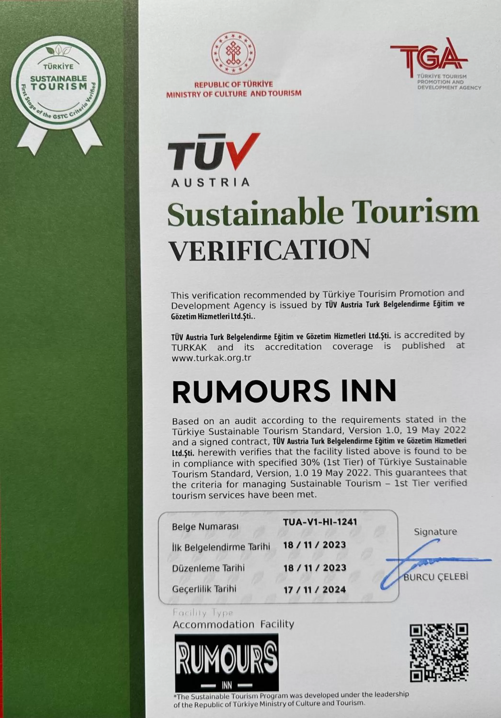 Logo/Certificate/Sign in Rumours Inn