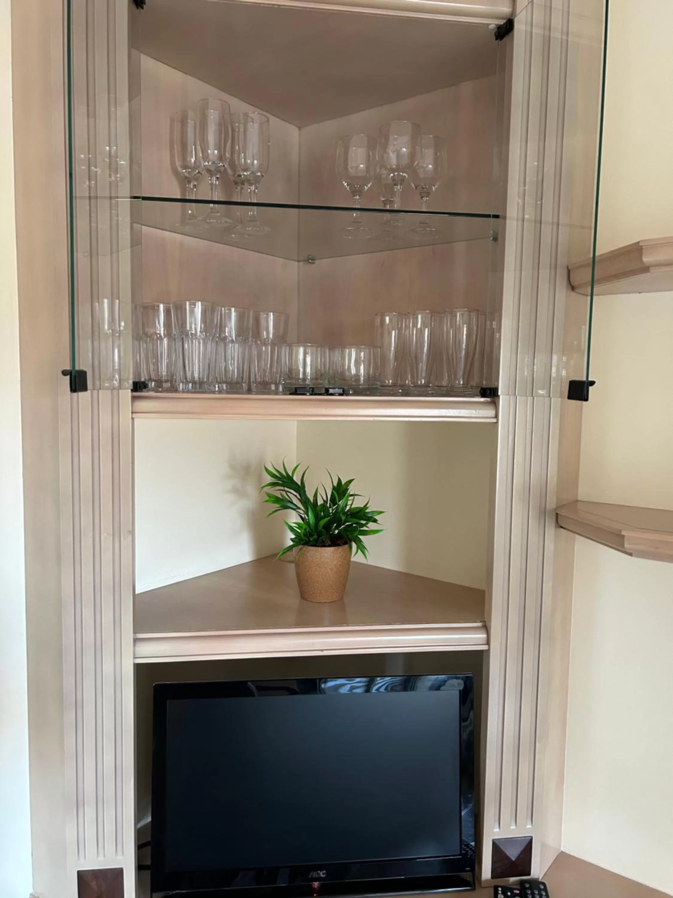 Kitchen or kitchenette, TV/Entertainment Center in Golfinhos Apart Hotel