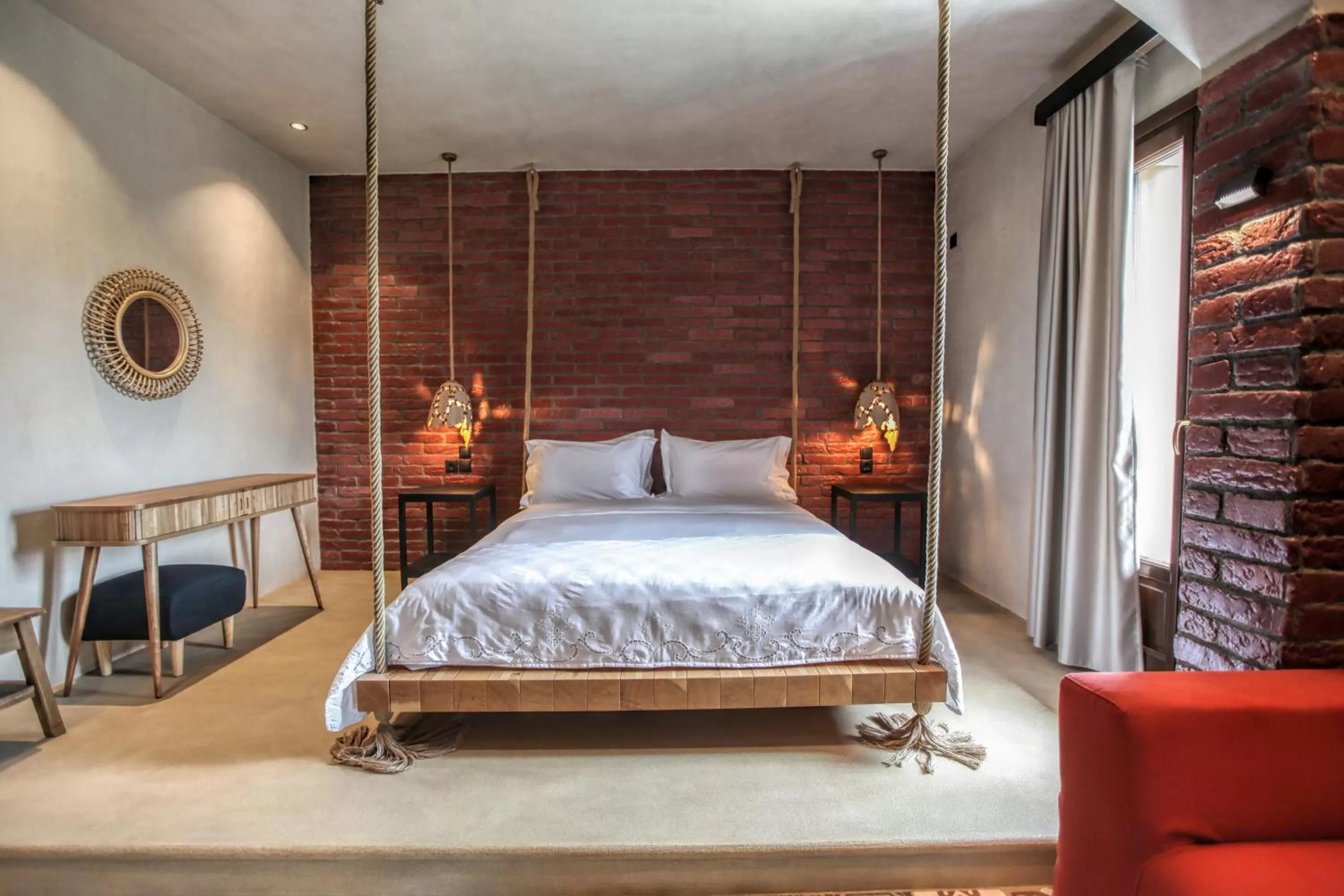 Bed in Meteora Heaven and Earth Kastraki premium suites