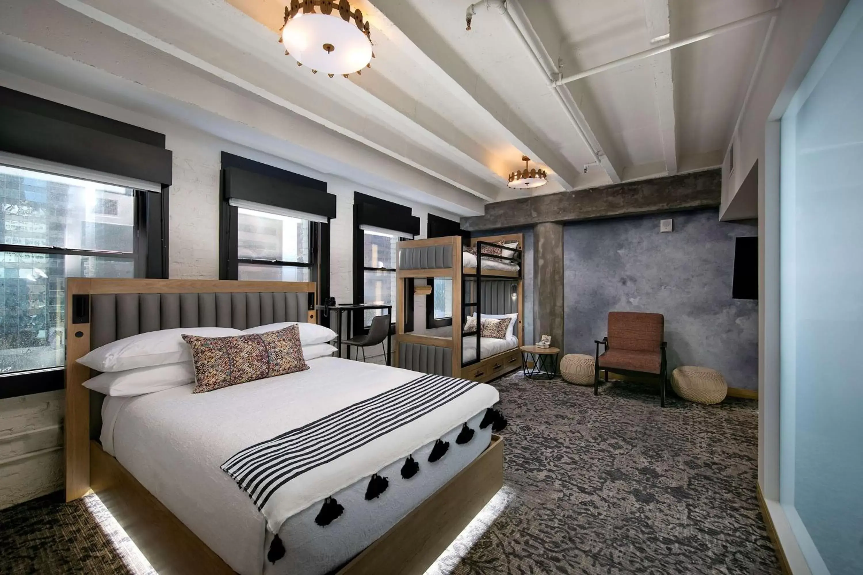 Studio with Two Queen and Two Bunk Beds in The Wayfarer Downtown LA, Tapestry Collection by Hilton Studio with Two Queen and Two Bunk Beds in The Wayfarer Downtown LA, Tapestry Collection by Hilton
