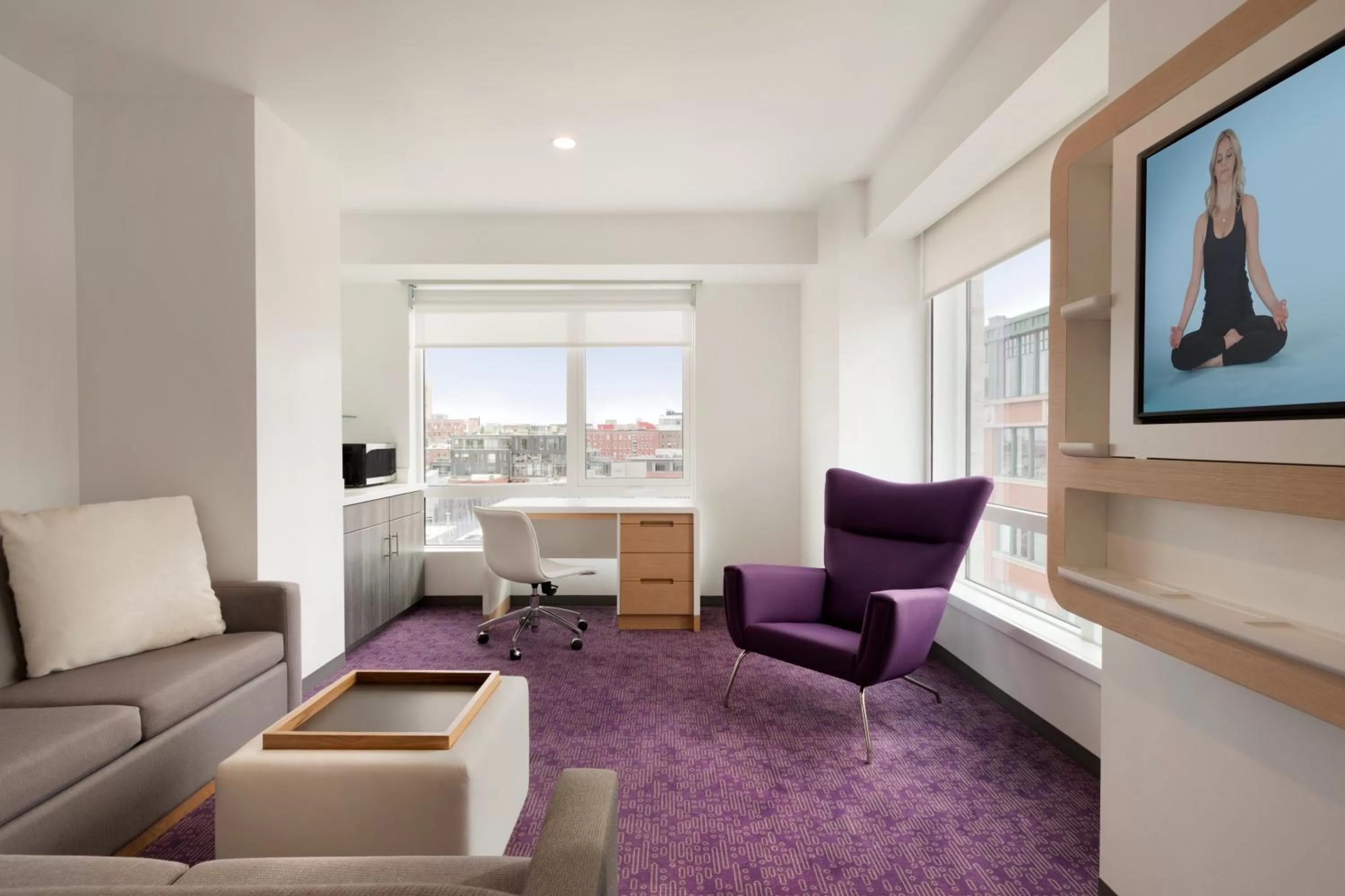 Living room in YOTEL Boston