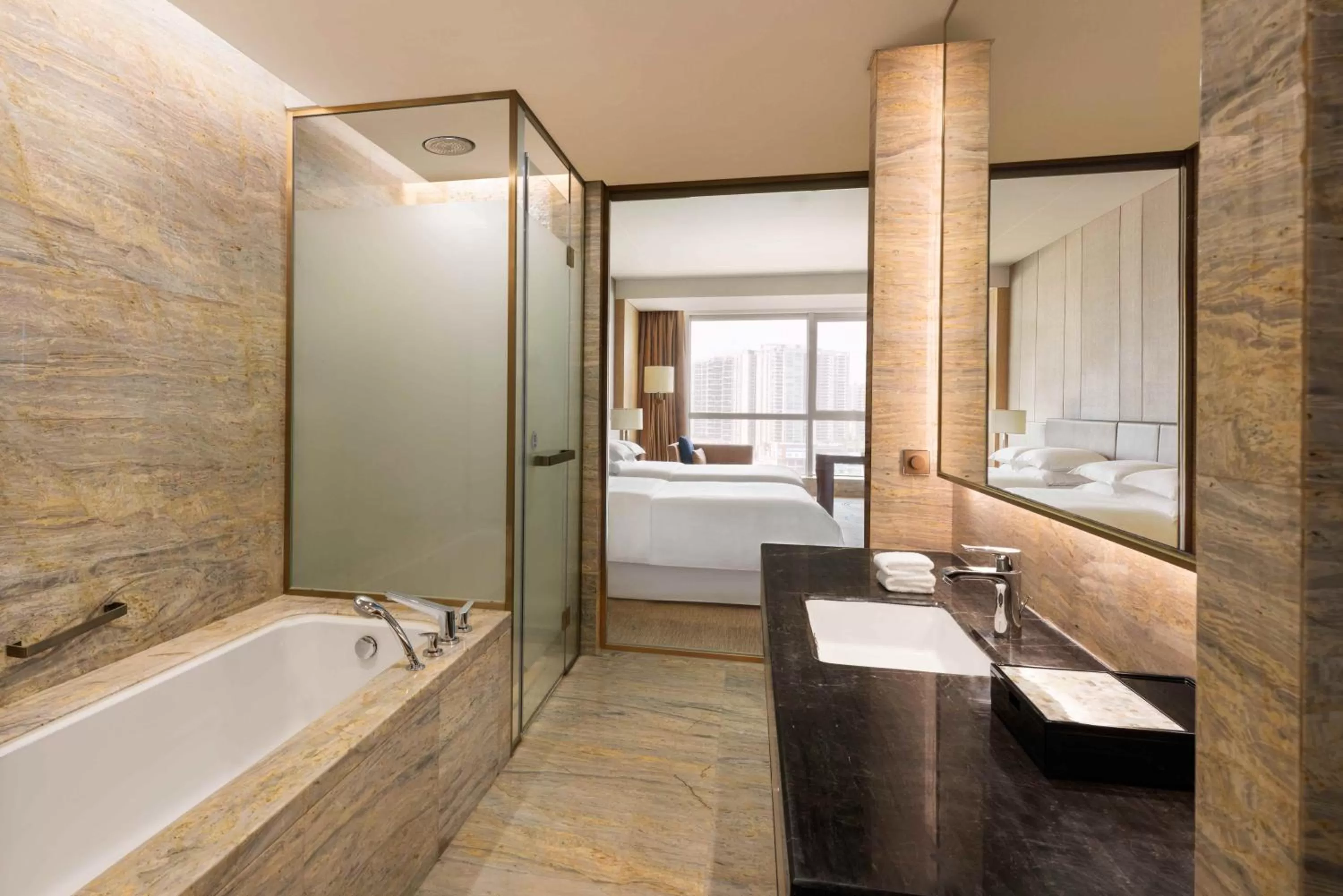 Bathroom, Bed in Sheraton Zhanjiang Hotel