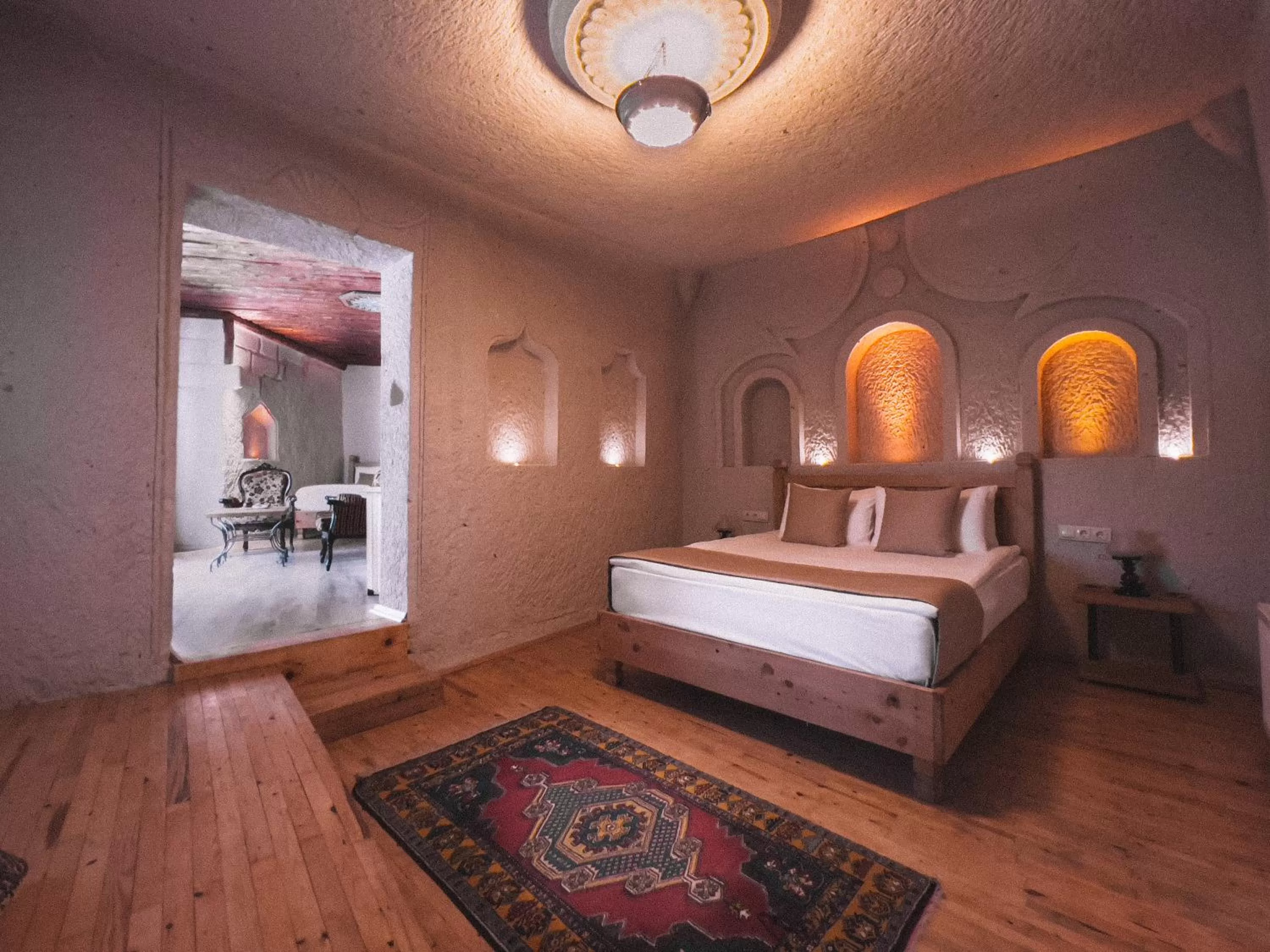 Bedroom, Bed in Local Cave House