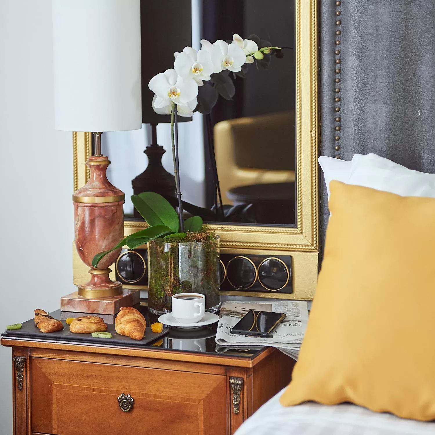 Decorative detail, Bed in Melia Paris Champs Elysées