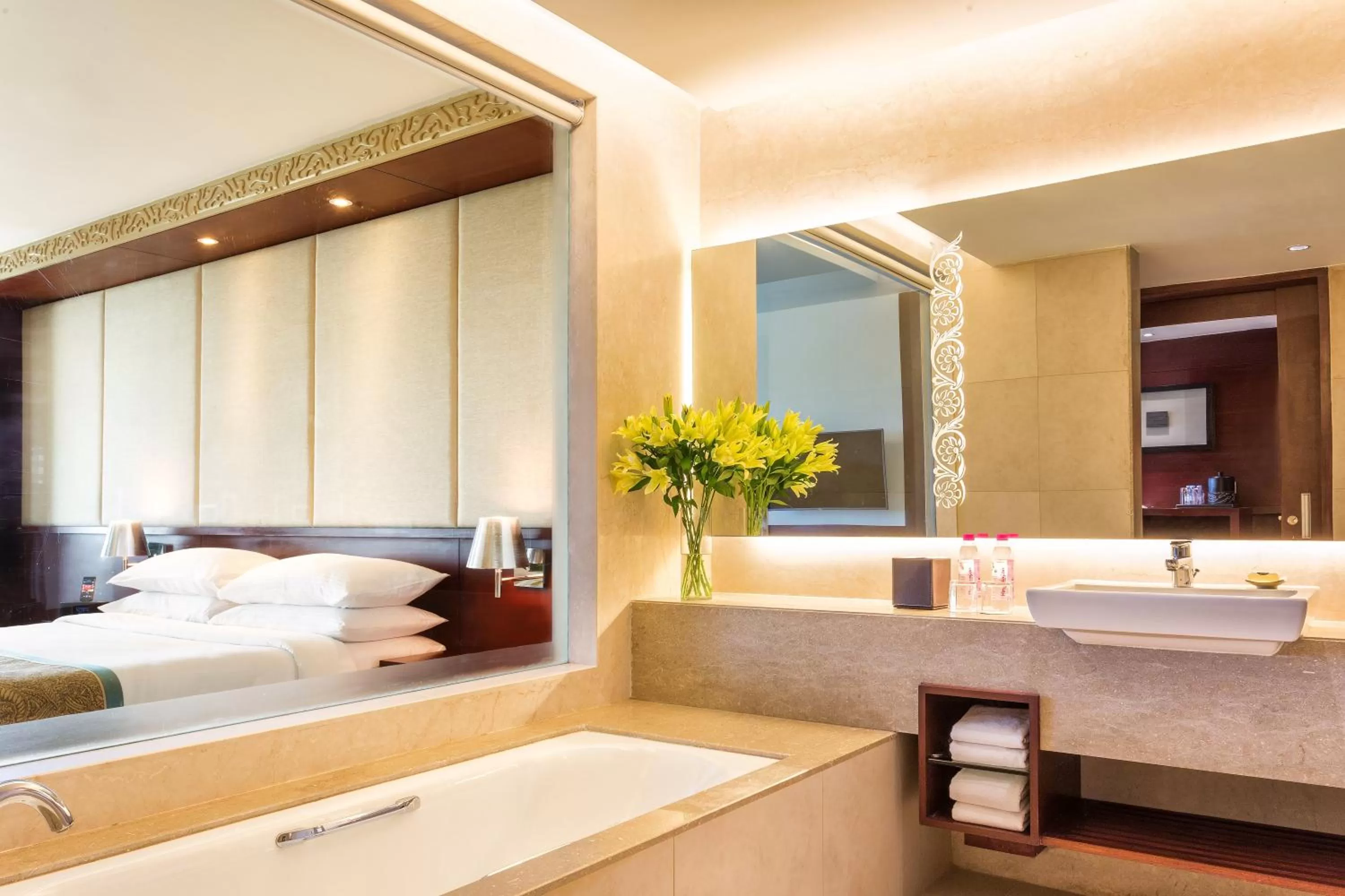 Bathroom, Bed in Crowne Plaza Ahmedabad City Centre by IHG