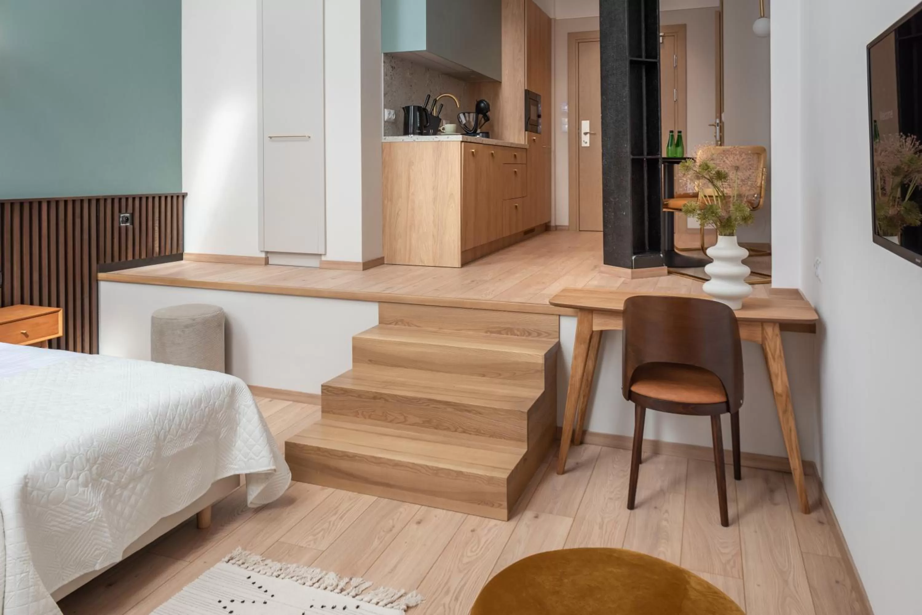 Kitchen or kitchenette, Bed in Monciak55 Sopot Apartments