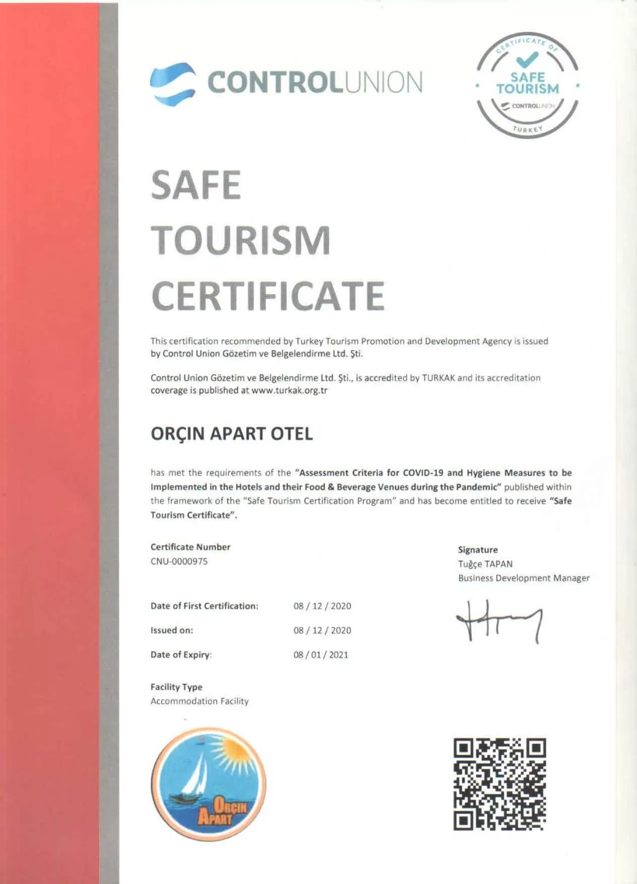 Logo/Certificate/Sign in Orçin Apart Hotel