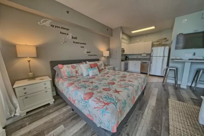 Bed in Deluxe Beachfront Studio, Shores of Panama, Oceanviews and Updated