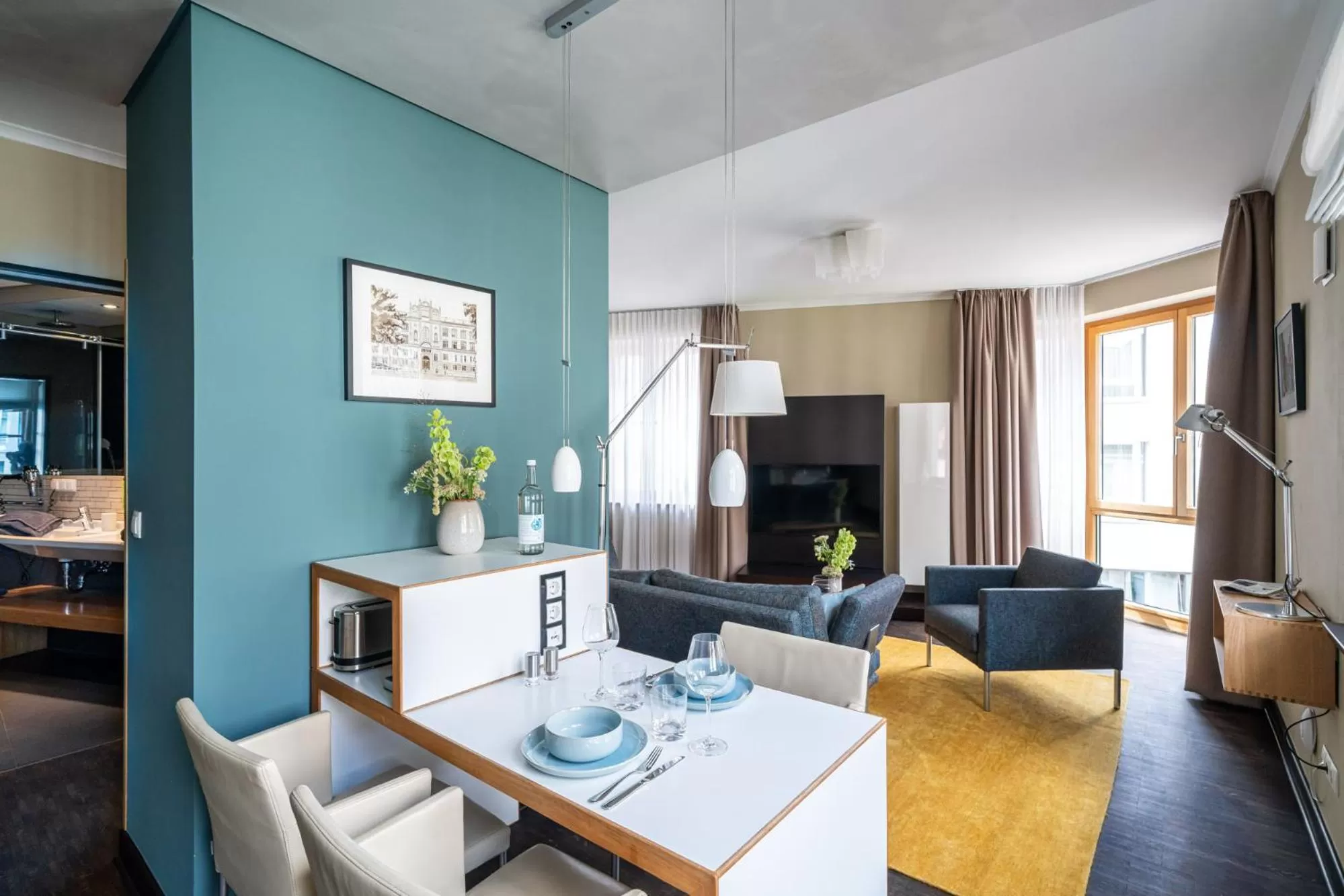 Kitchen or kitchenette in The Green Rostock Apartment Hotel