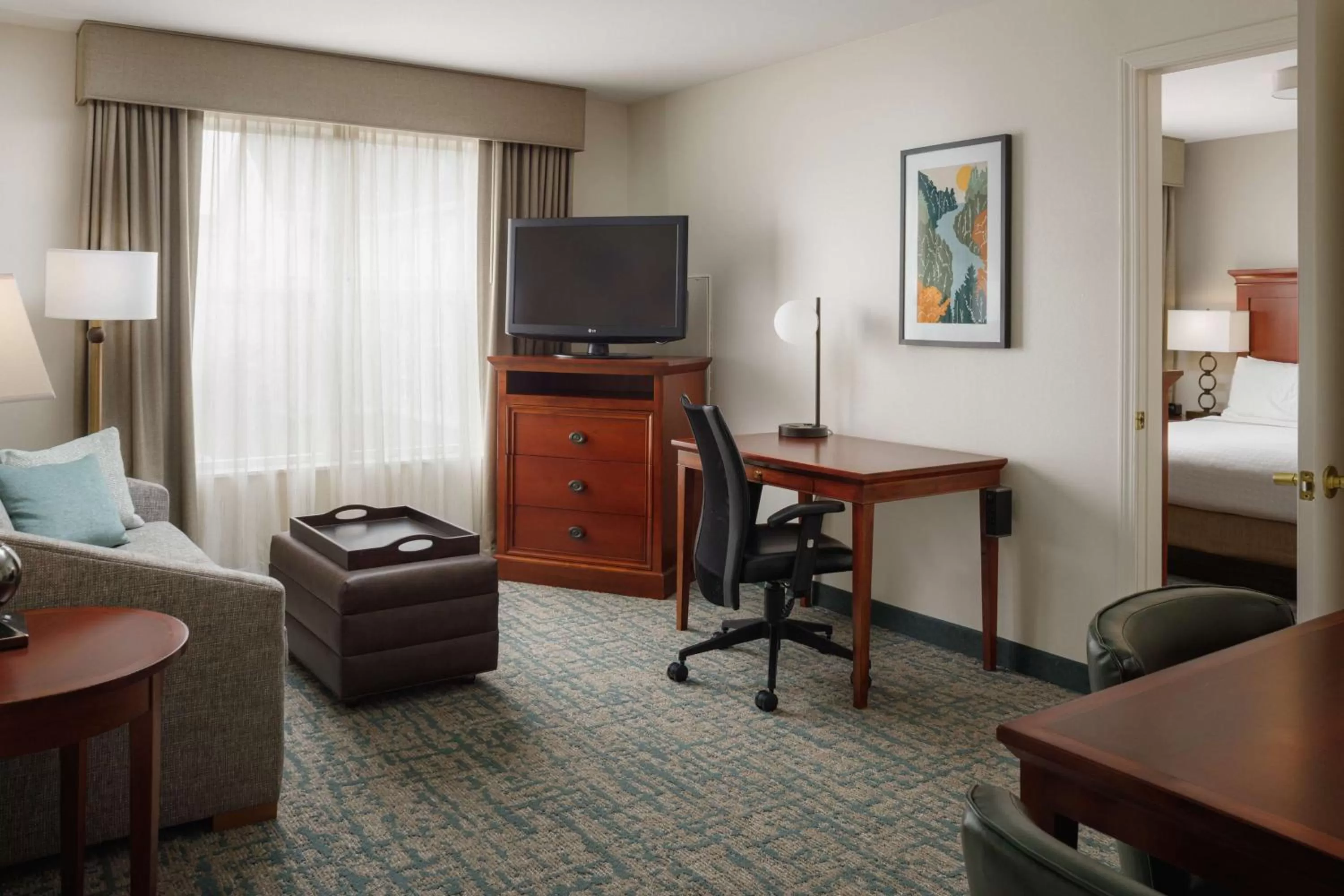 Living room, Bed in Homewood Suites by Hilton Knoxville West at Turkey Creek