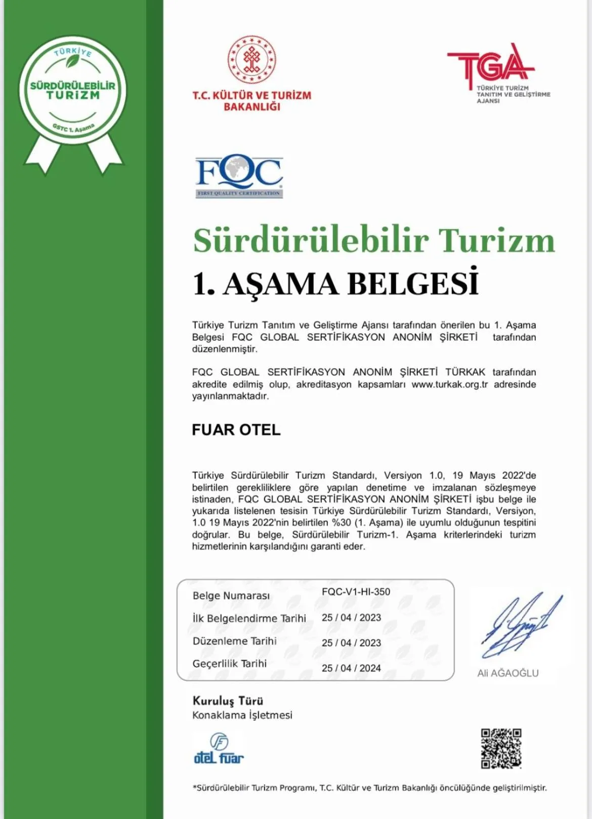 Logo/Certificate/Sign in Fuar Hotel