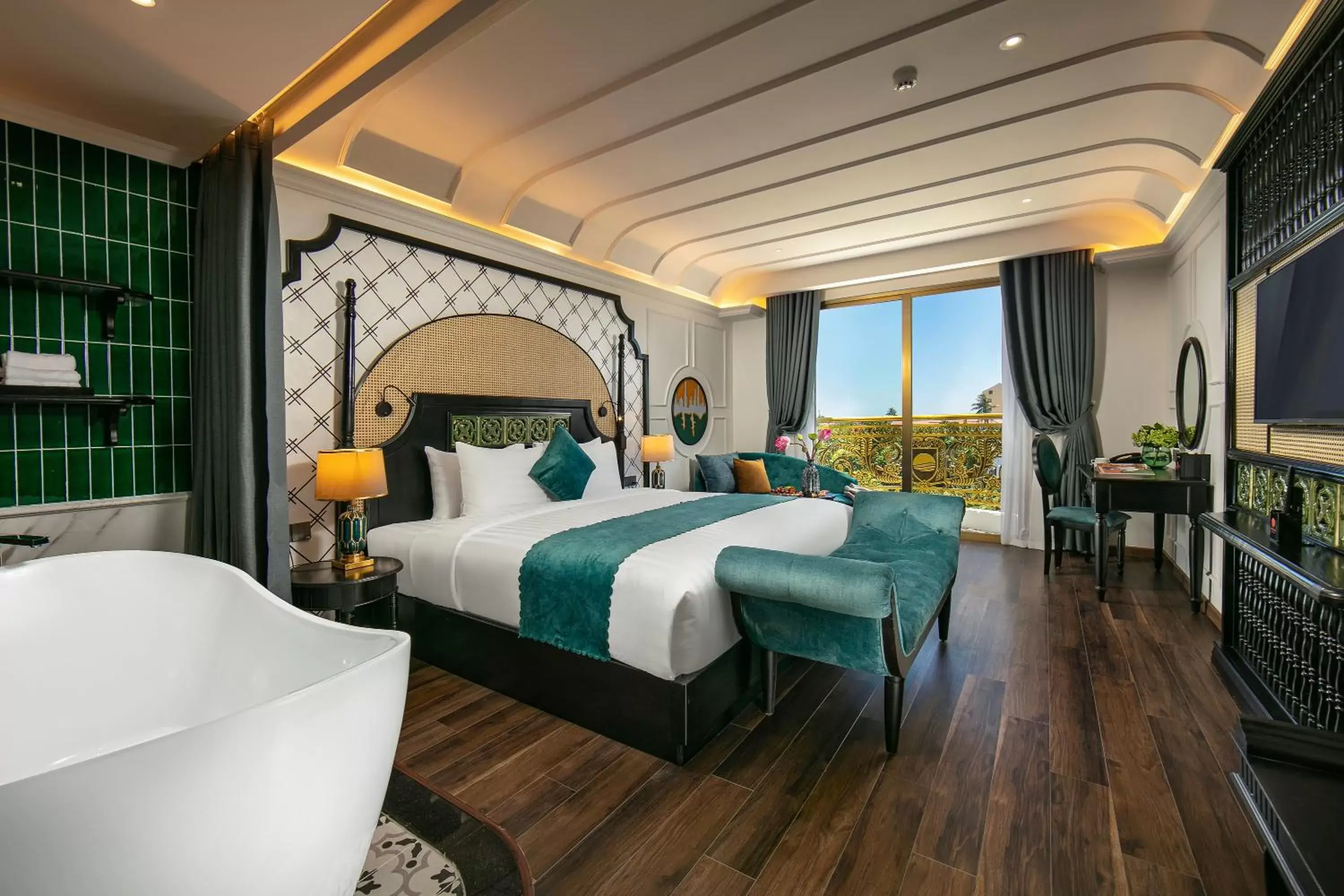 Deluxe Double Room with Balcony in Grand Sunrise Palace Hoi An- A Luxury Indochine Hotel & Spa Deluxe Double Room with Balcony in Grand Sunrise Palace Hoi An- A Luxury Indochine Hotel & Spa