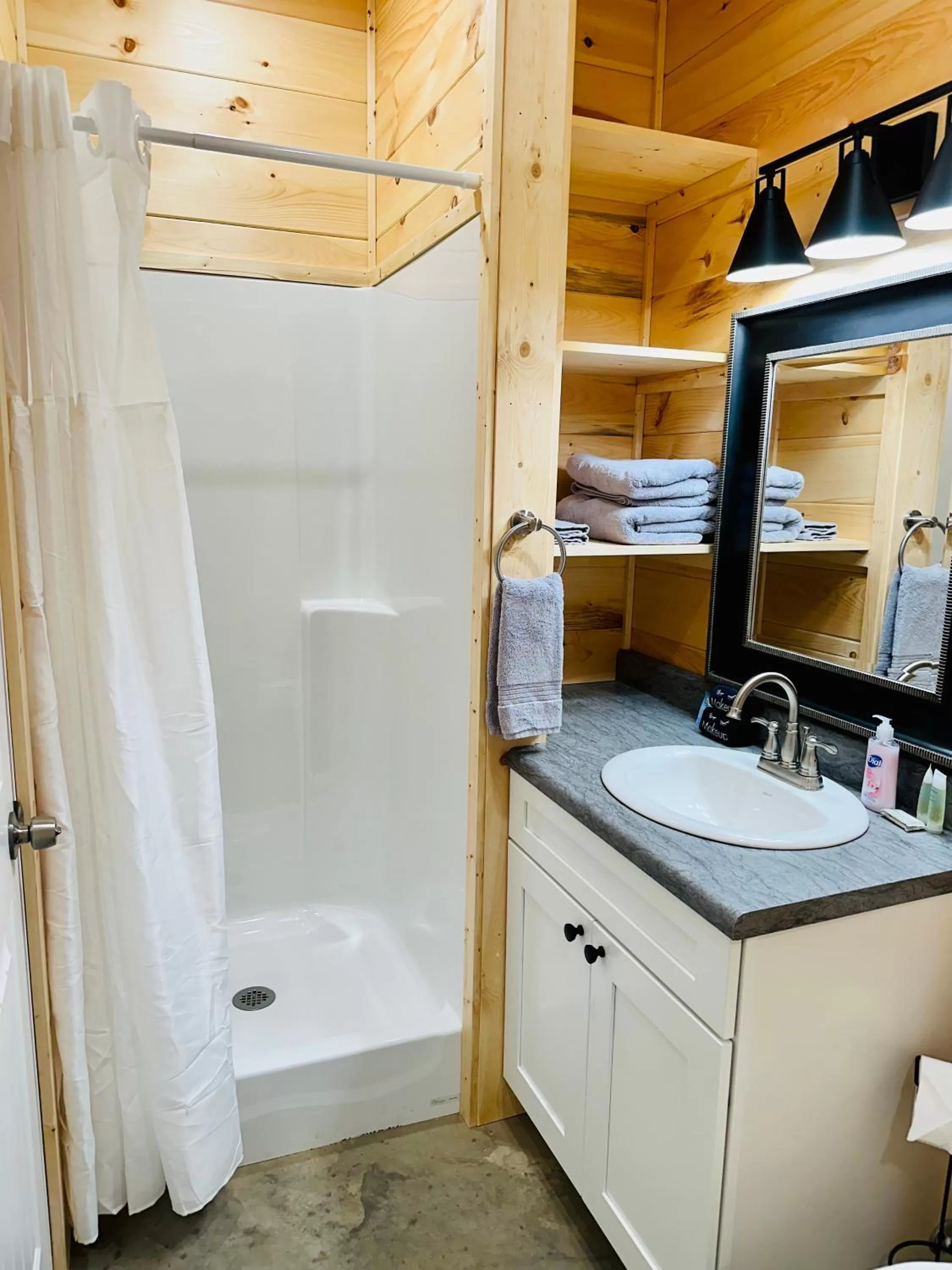 Shower in Knotty Squirrel Cabins
