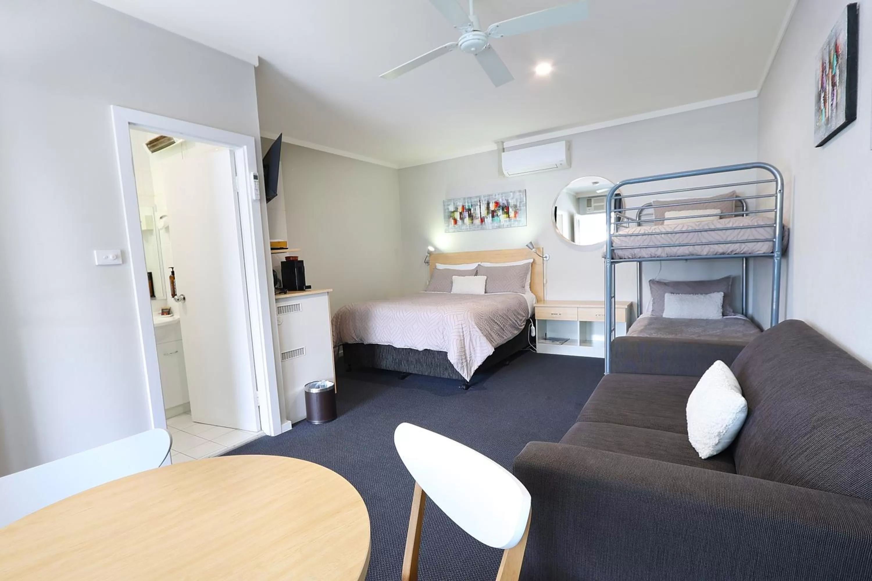 fireplace, Bed in Nebula Motel