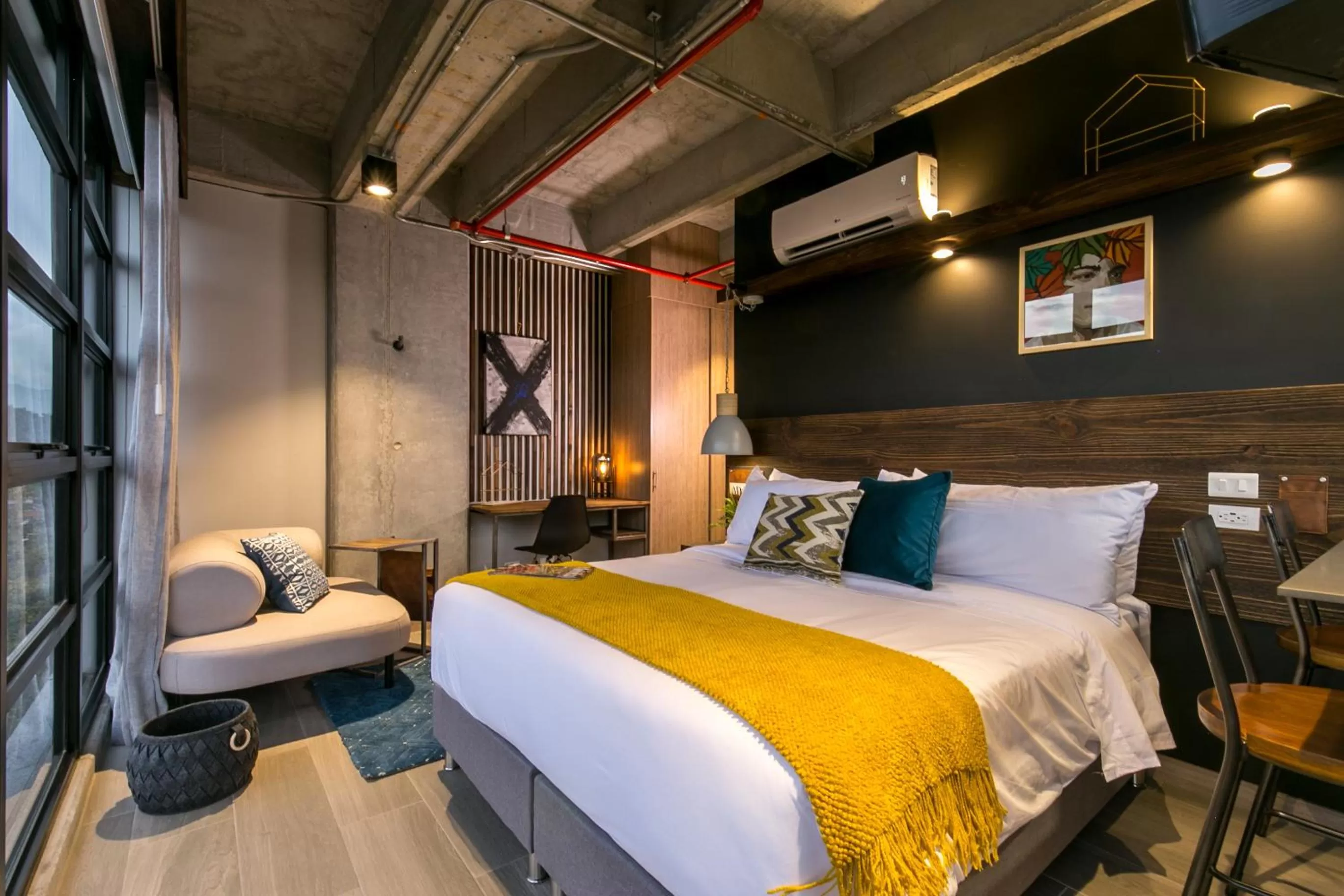 Bed in Factory Lofts Hotel
