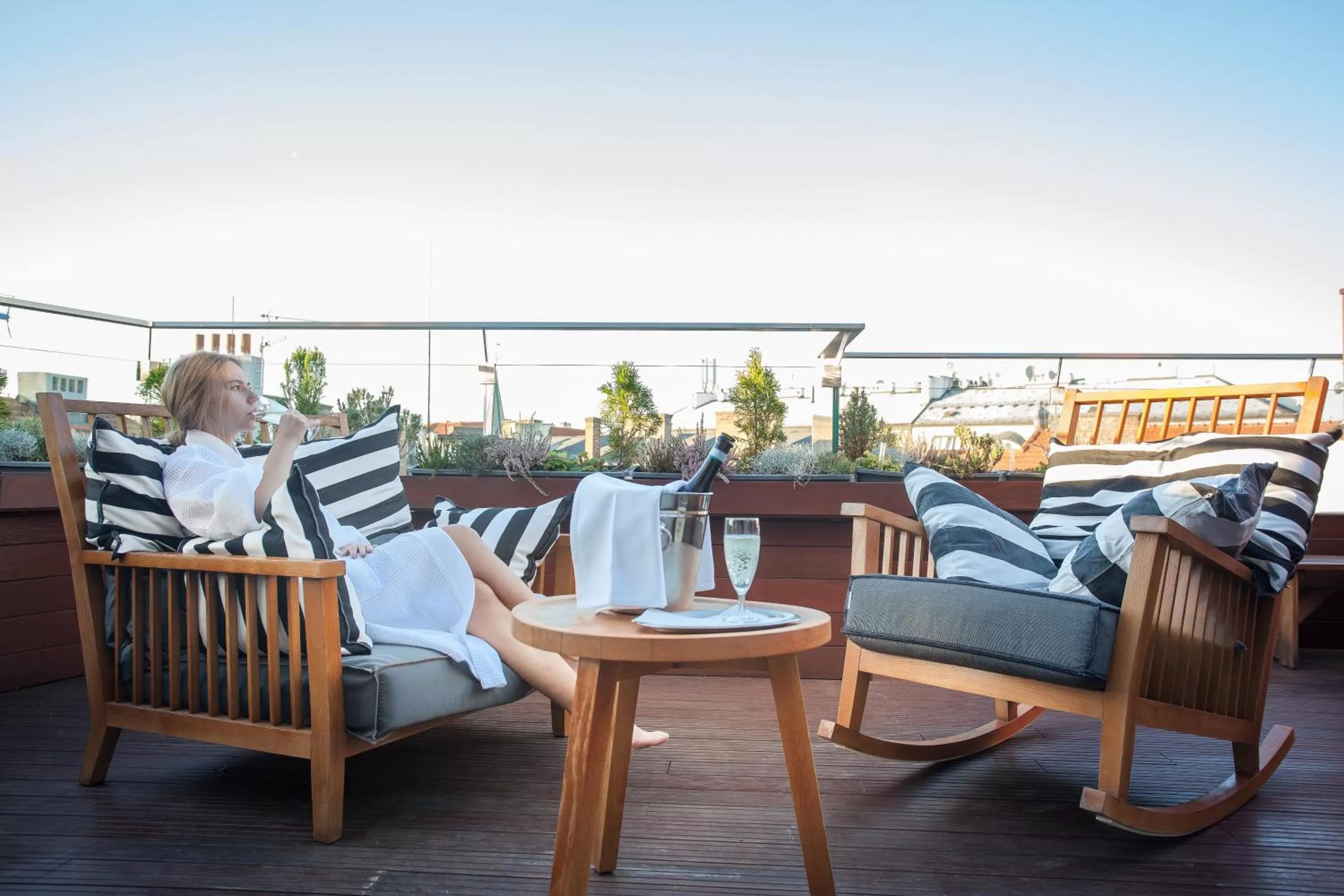 Balcony/Terrace in Old Town Square Residence by Emblem