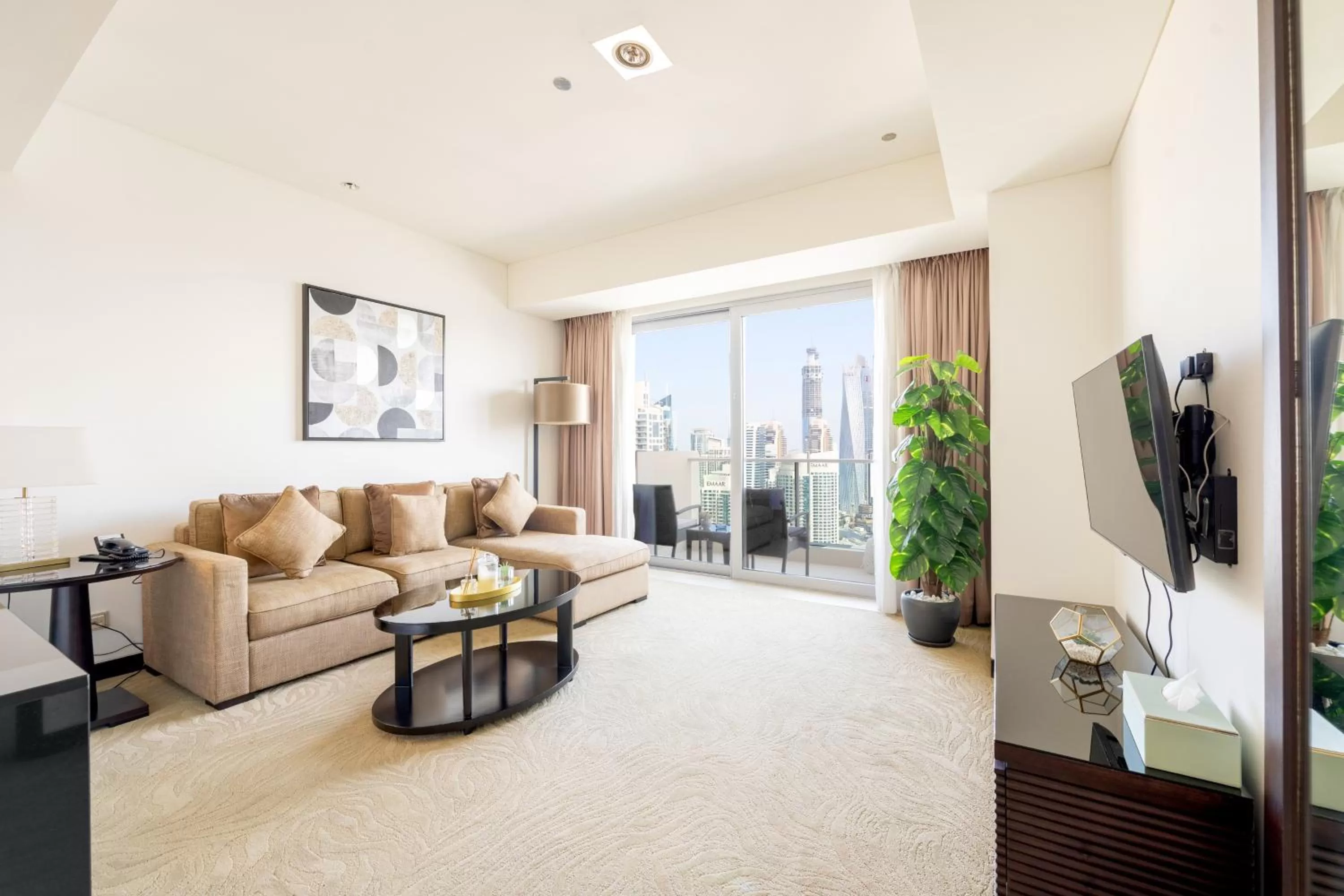 Living room in Emaar Residences Dubai Marina by Qstay - formerly Address Dubai Marina