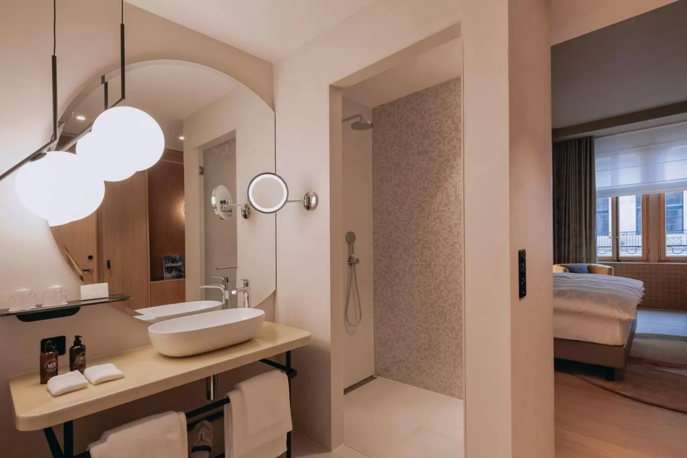 Bathroom, Bed in Hotel Märthof Basel