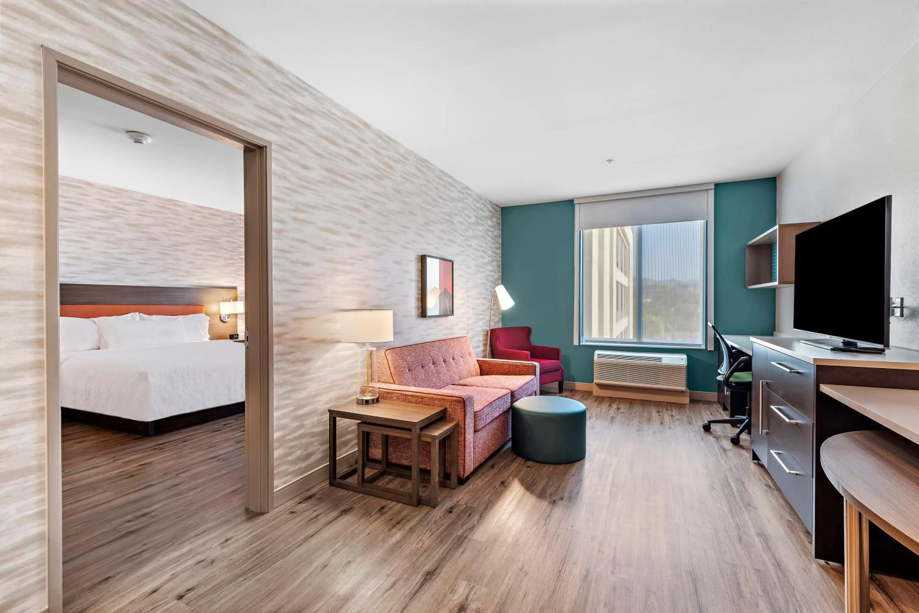 Communal lounge/ TV room, Bed in Home2 Suites By Hilton San Bernardino