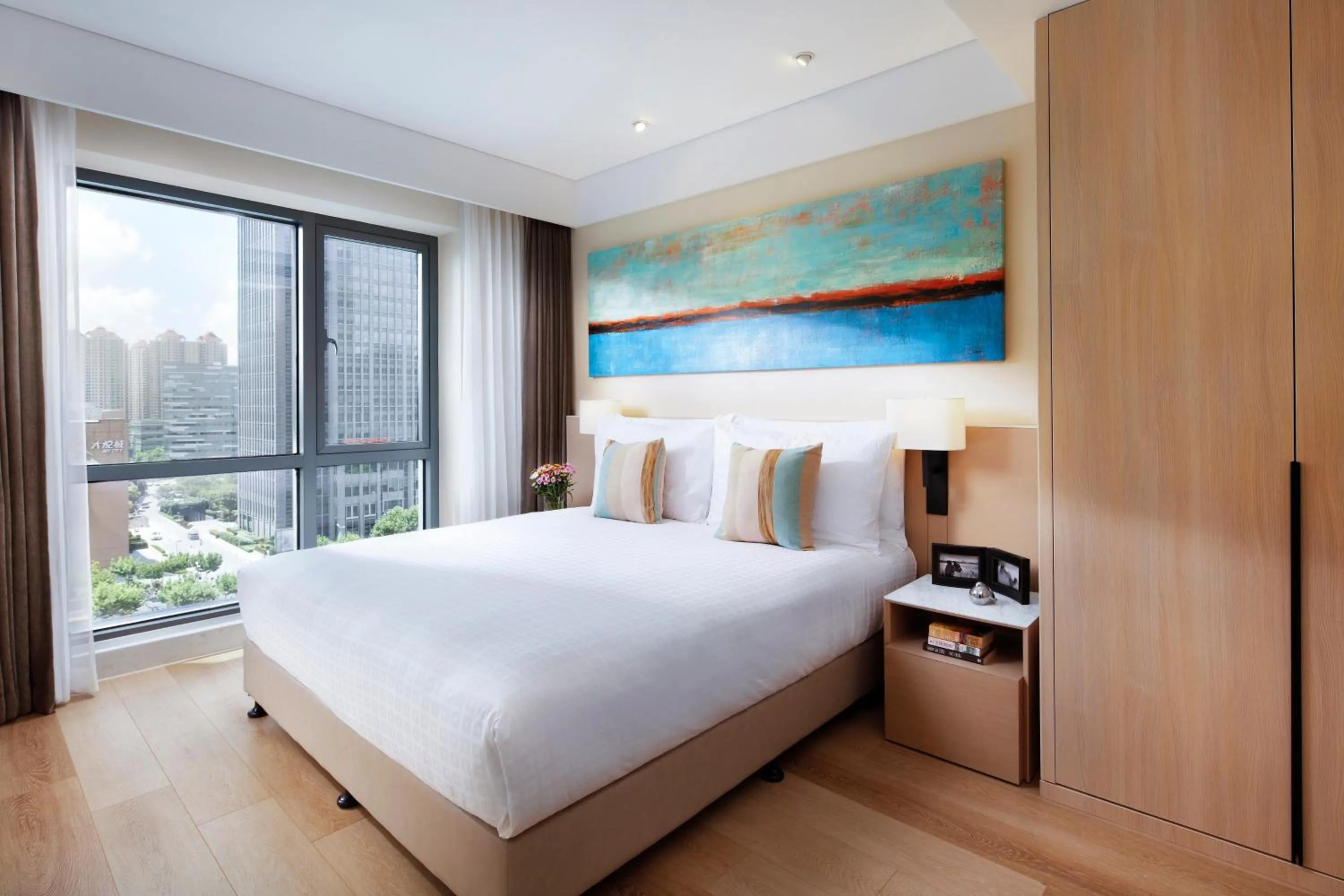 Bedroom, Bed in Sincere Residence Changfeng - Changfeng Ecological Business District - Near Exit 3 of Changfeng Park Station on Subway Line 15