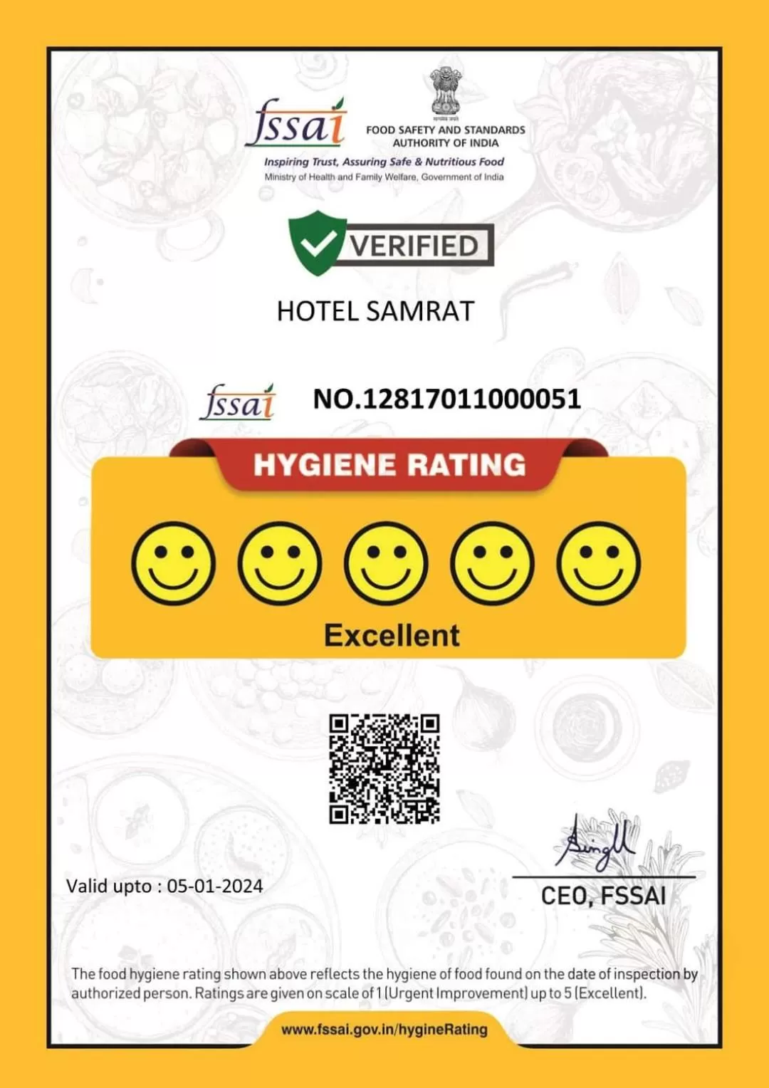 Logo/Certificate/Sign in Hotel Samrat