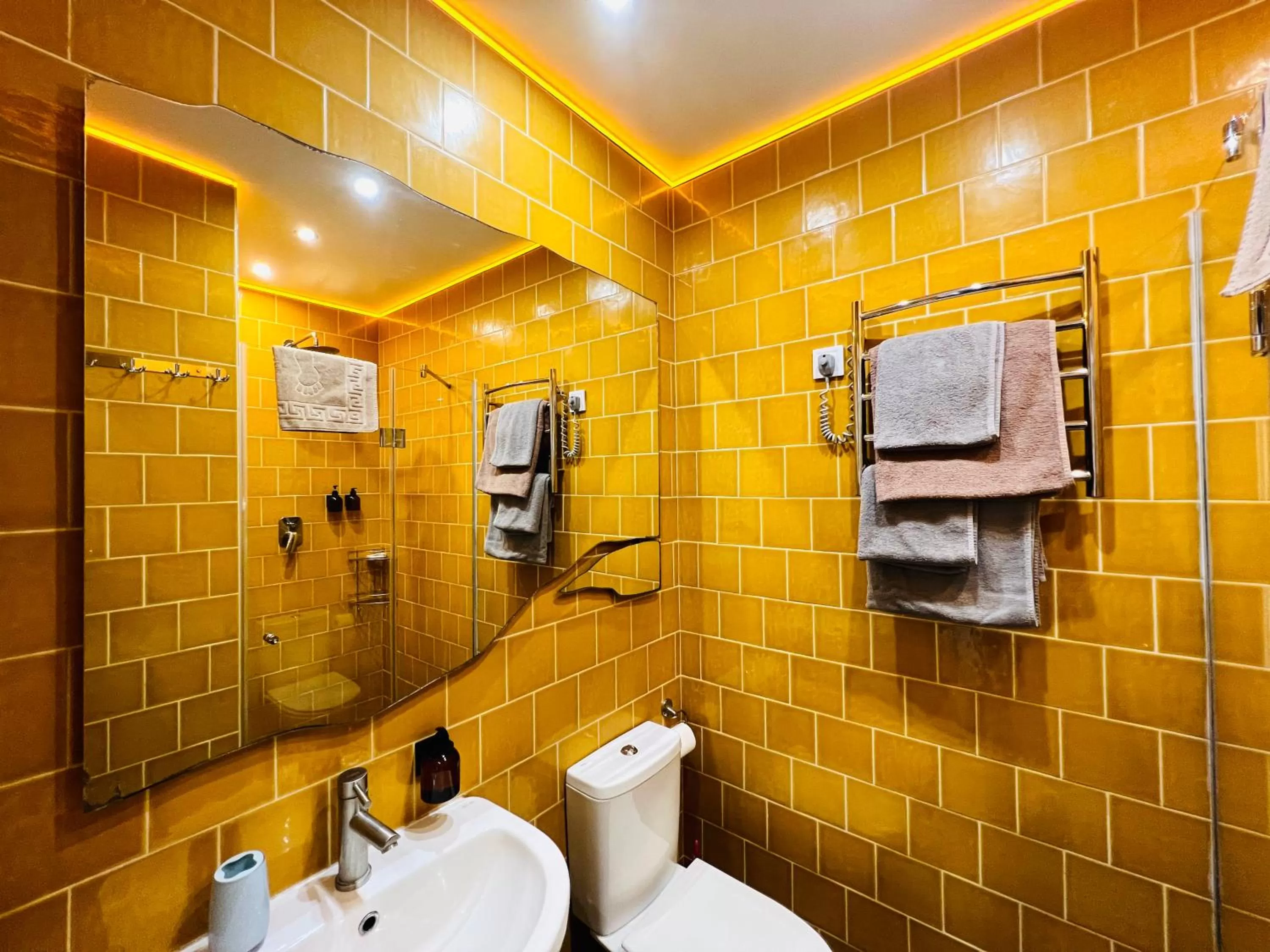 Shower, Bathroom in Kyiv Panorama Apartments near Gulliver
