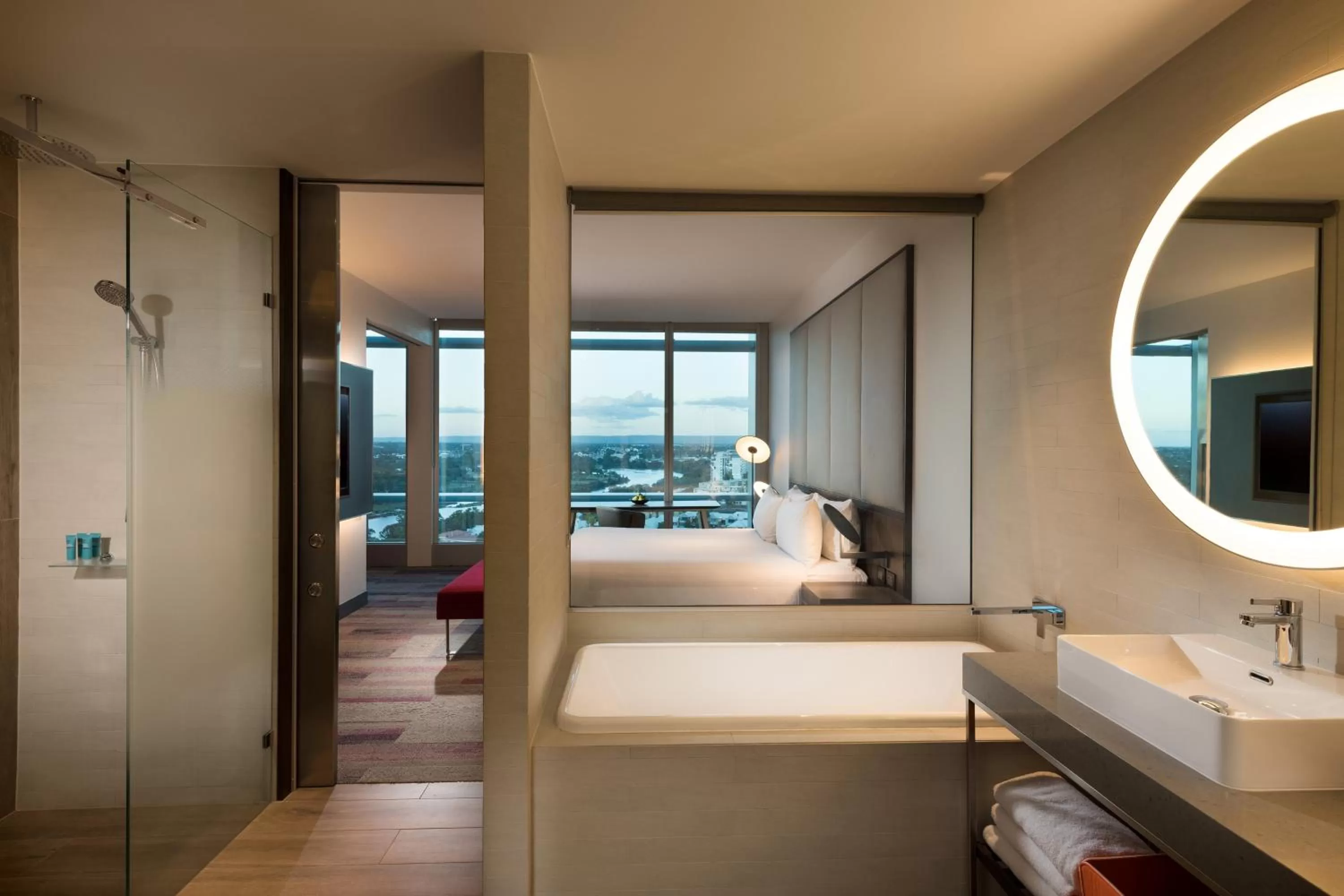 Bathroom, Bed in Aloft Perth