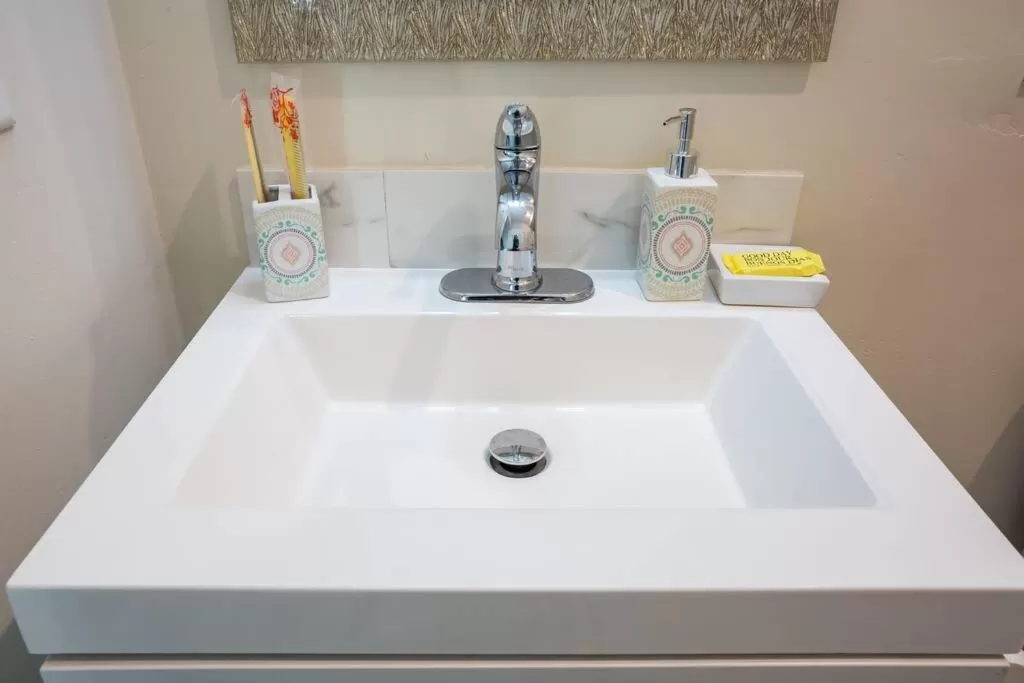 Bathroom in One Bedroom Apartment with SD Downtown View