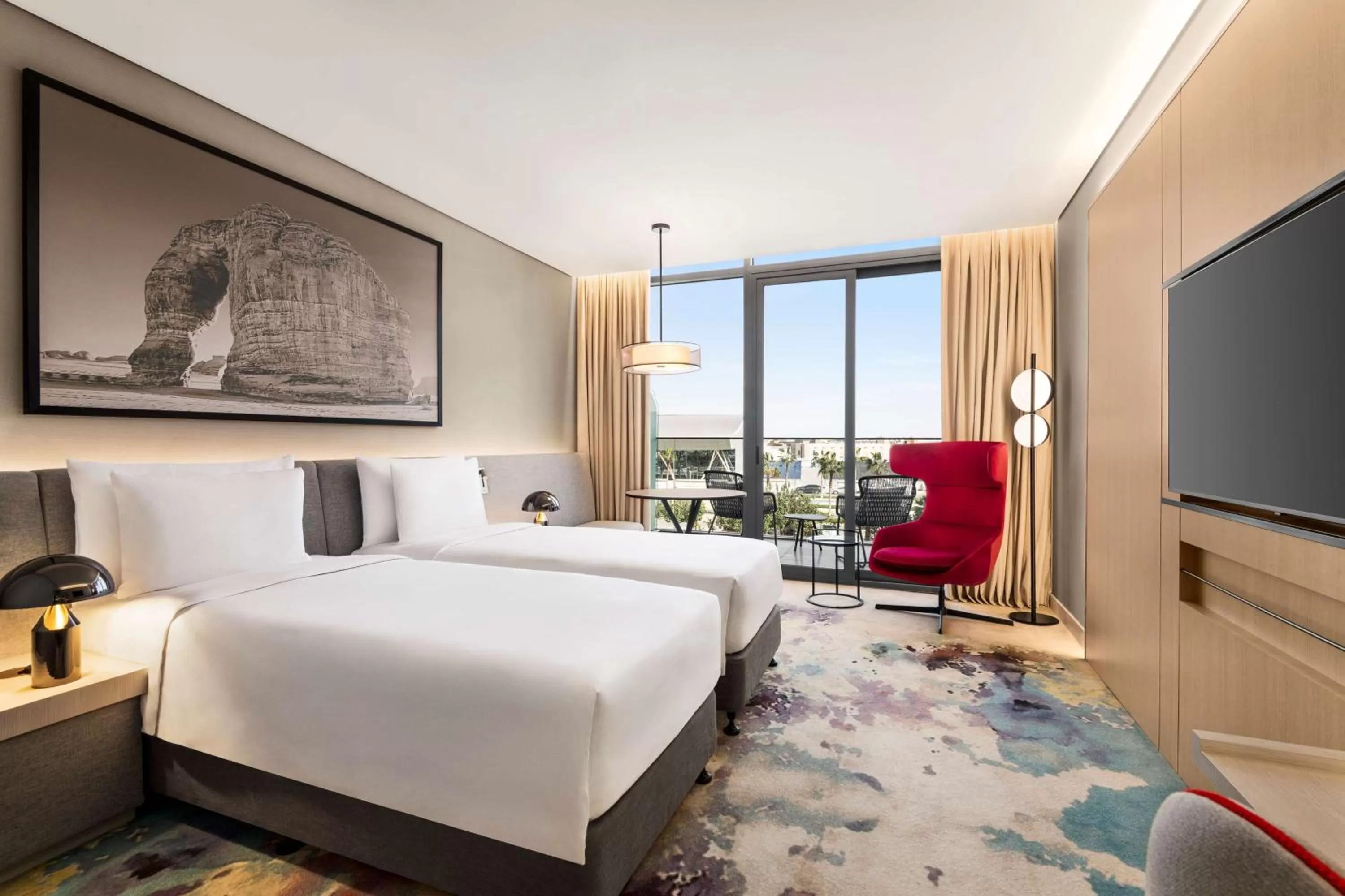 View (from property/room), Bed in Radisson Blu Hotel Riyadh Convention and Exhibition Center