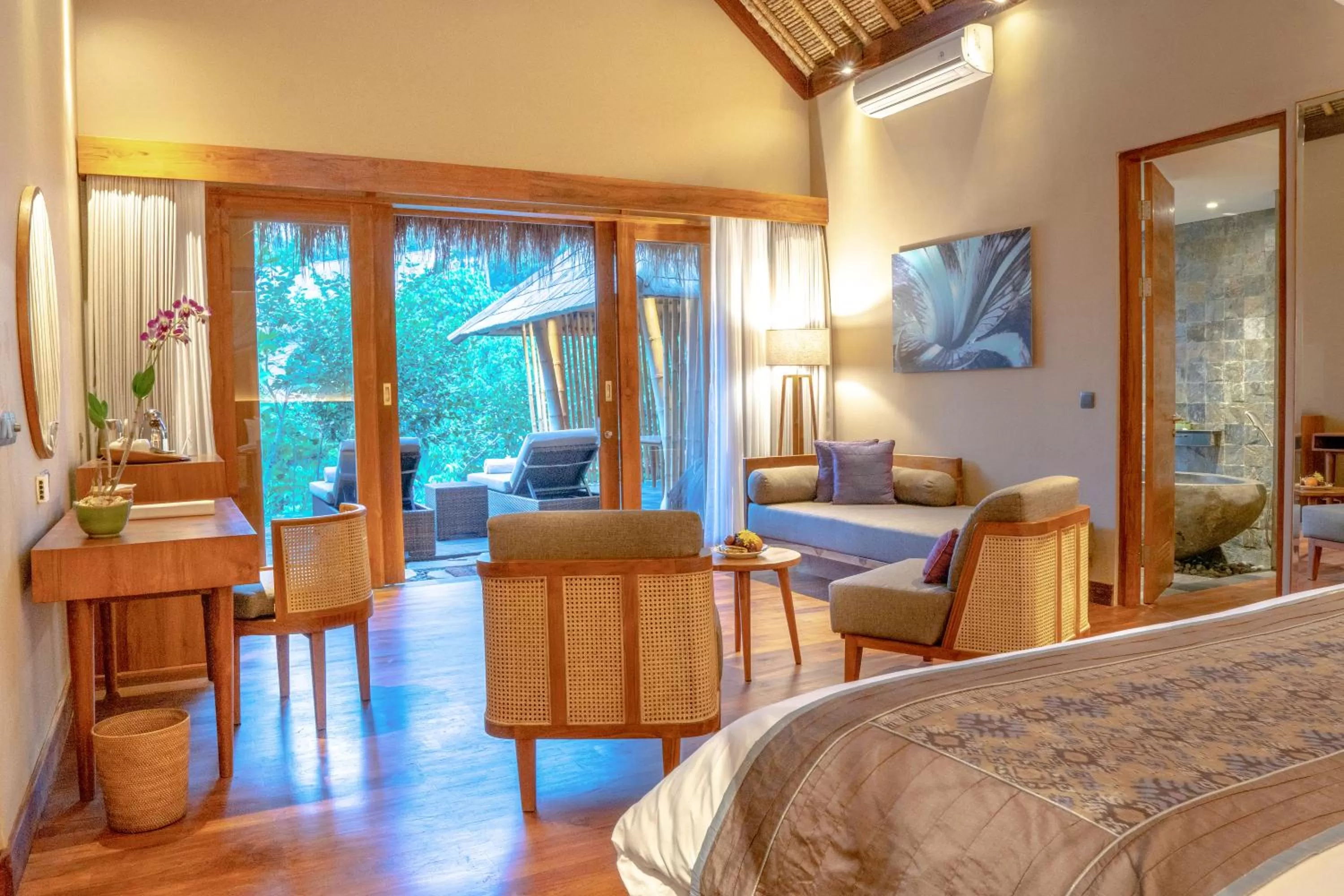 Living room, Bed in Fivelements Retreat Bali, Ubud