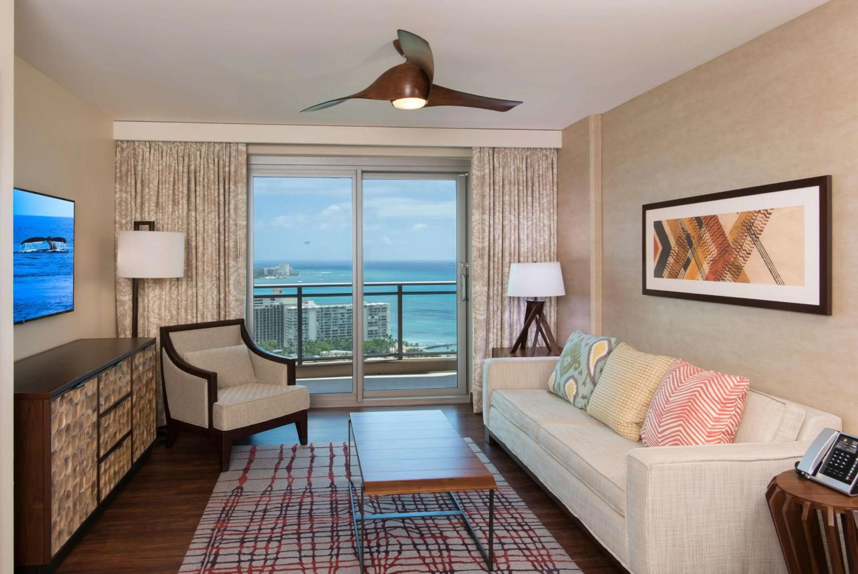 Living room in Hilton Grand Vacation Club The Grand Islander Waikiki Honolulu