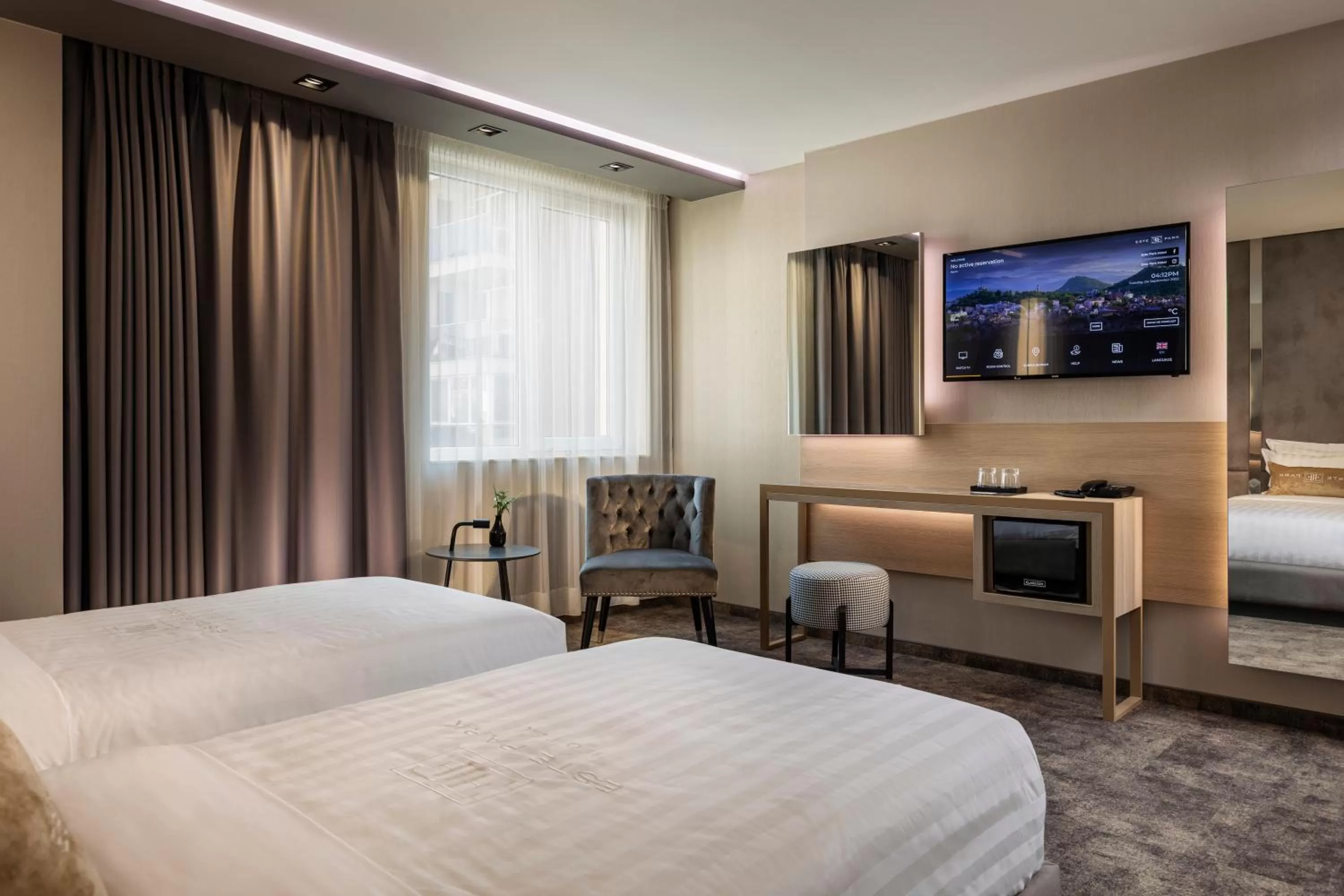 TV and multimedia, Bed in -- ESTE PARK HOTEL -- part of Urban Chic Luxury Design Hotels - Parking & Compliments - next to Shopping & Dining Mall Plovdiv