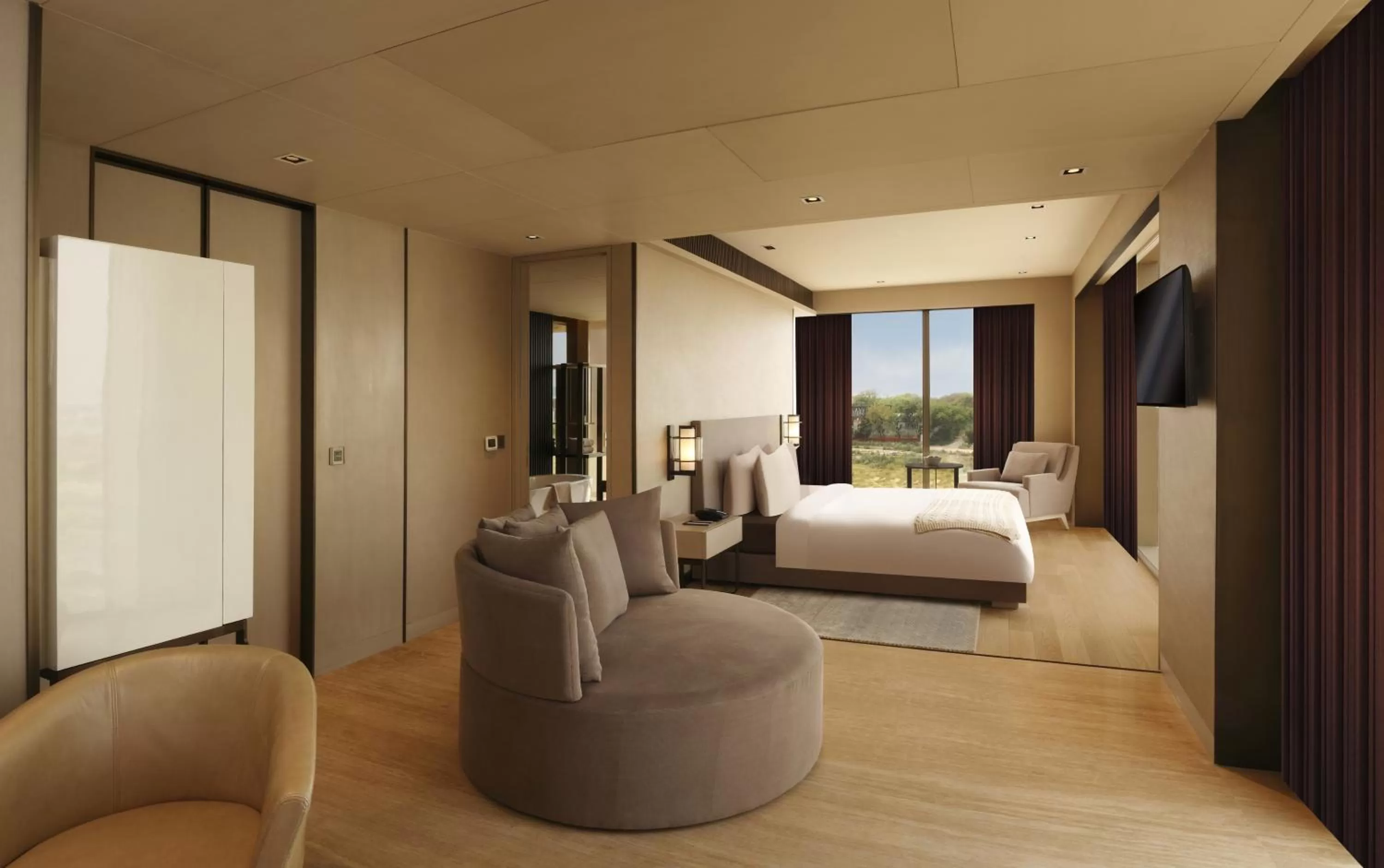 Living room, Bed in Roseate House New Delhi