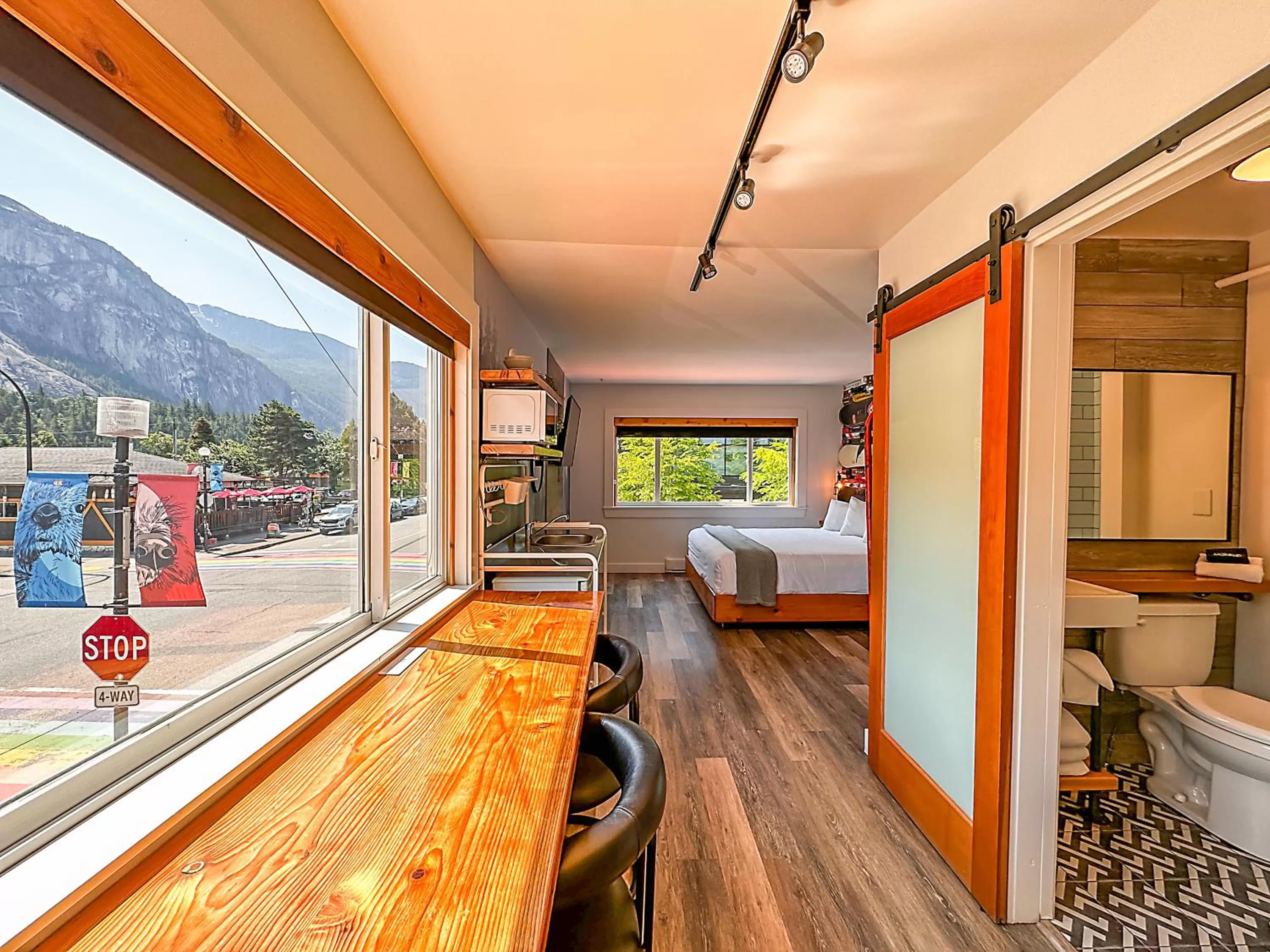 View (from property/room), Bed in Crash Hotel Squamish