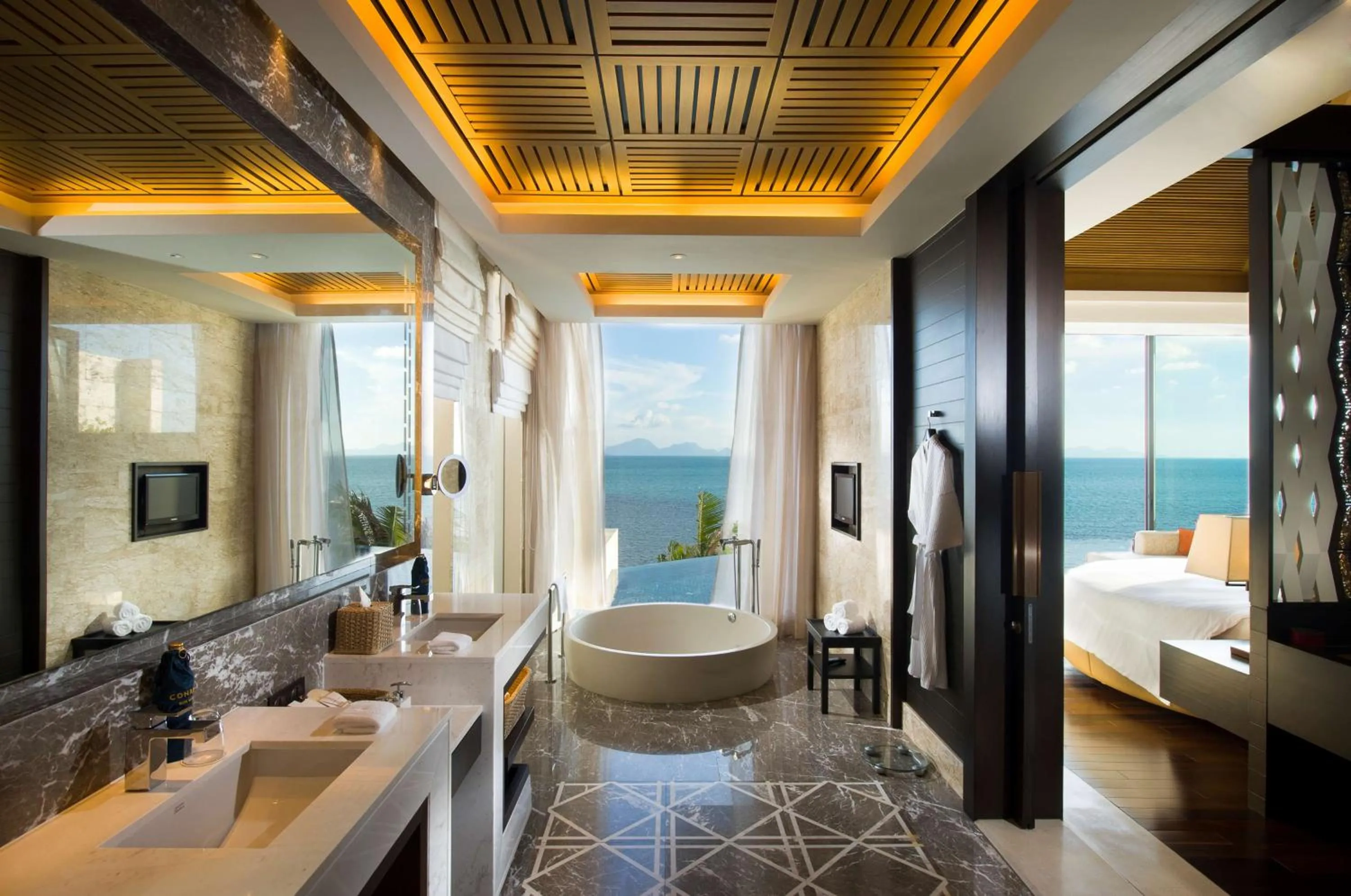 Bathroom, Bed in Conrad Koh Samui