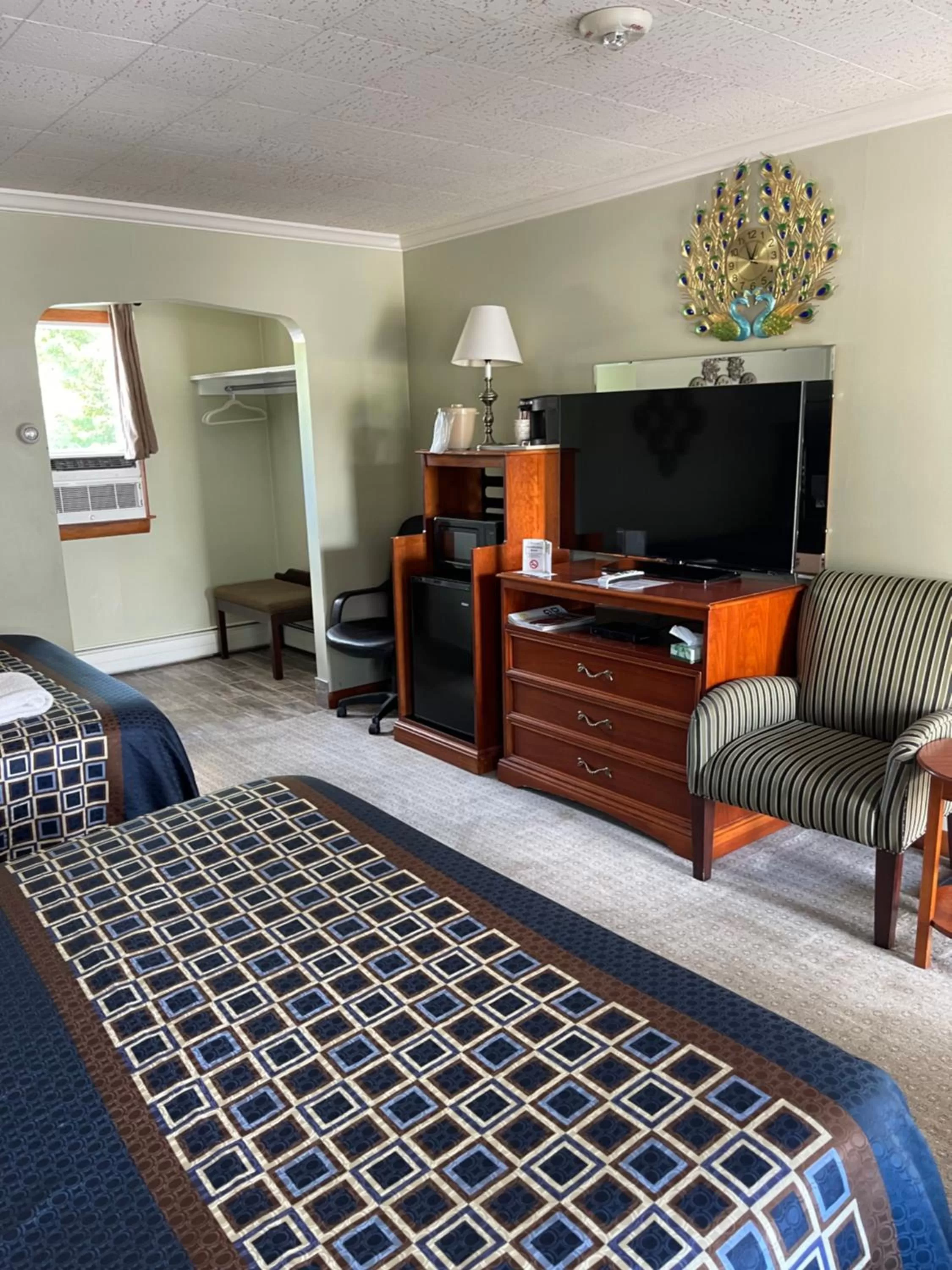 Communal lounge/ TV room, Bed in Colonial Motel