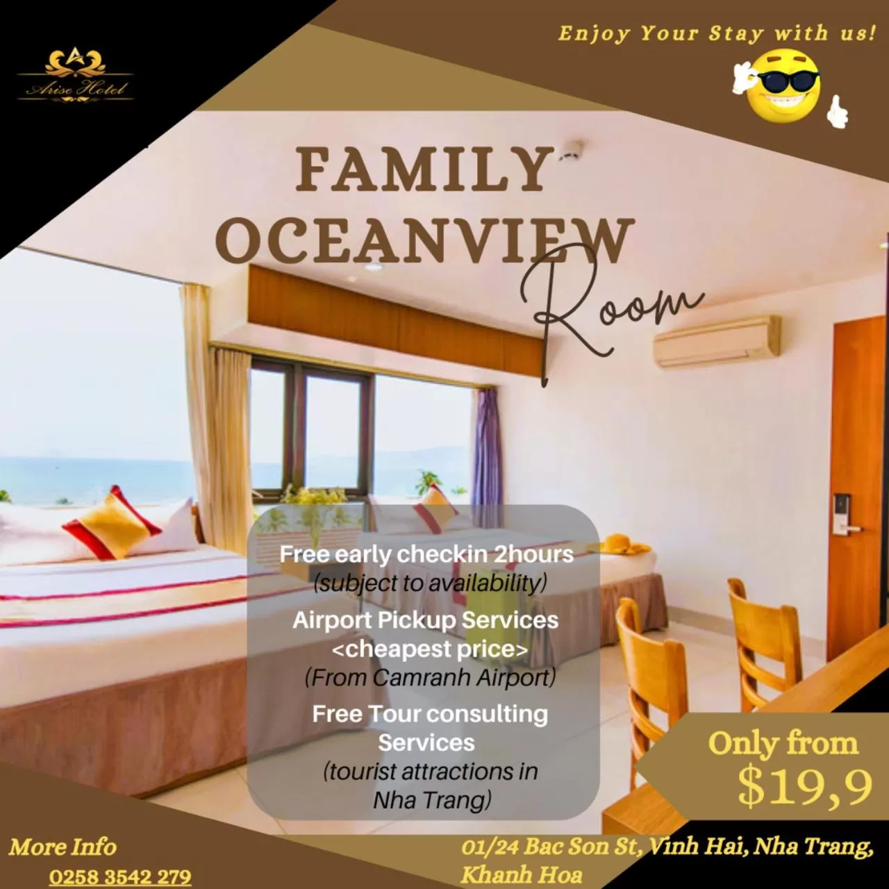 Text overlay in Arise Seaside Hotel