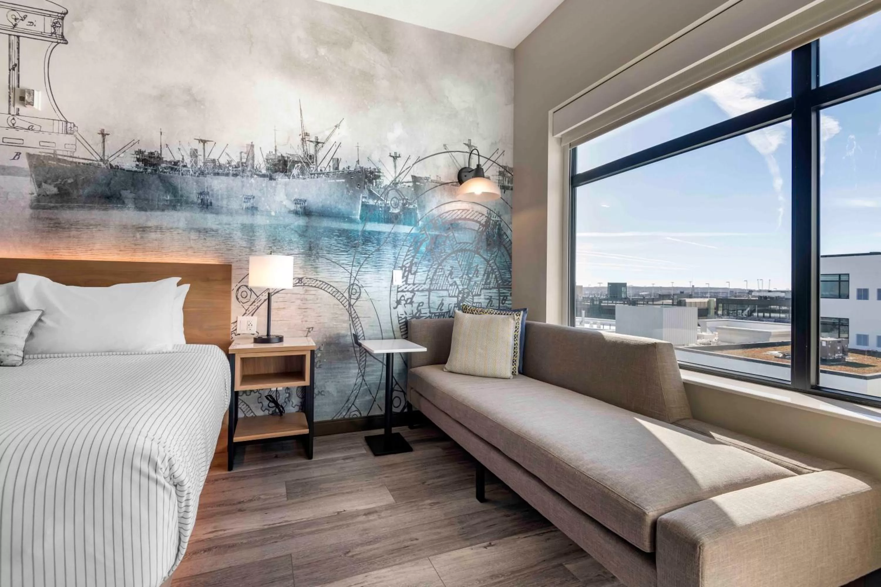 Seating area, Bed in Cambria Hotel Portland Downtown Old Port