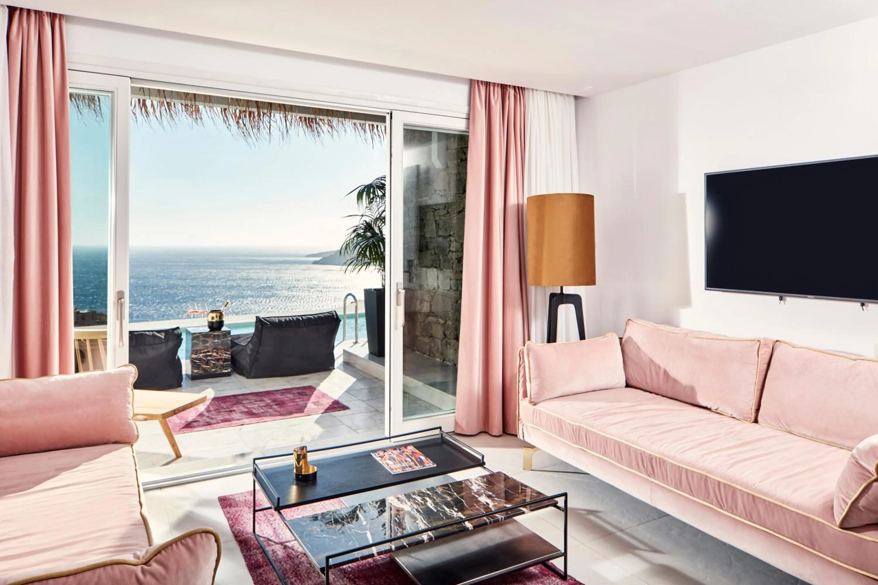 Living room in Myconian Villa Collection - Preferred Hotels & Resorts