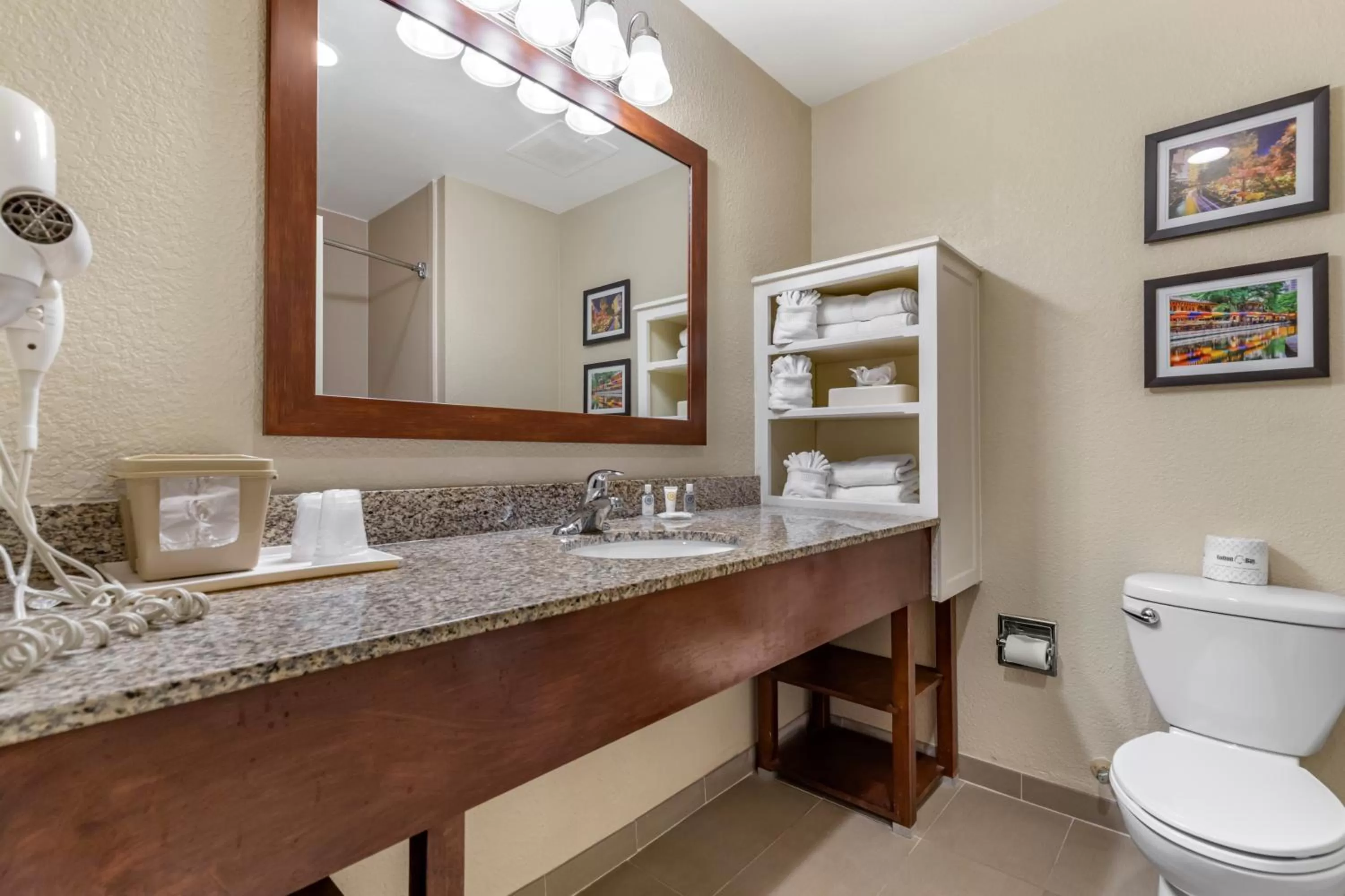 Bathroom in Comfort Suites Medical Center near Six Flags