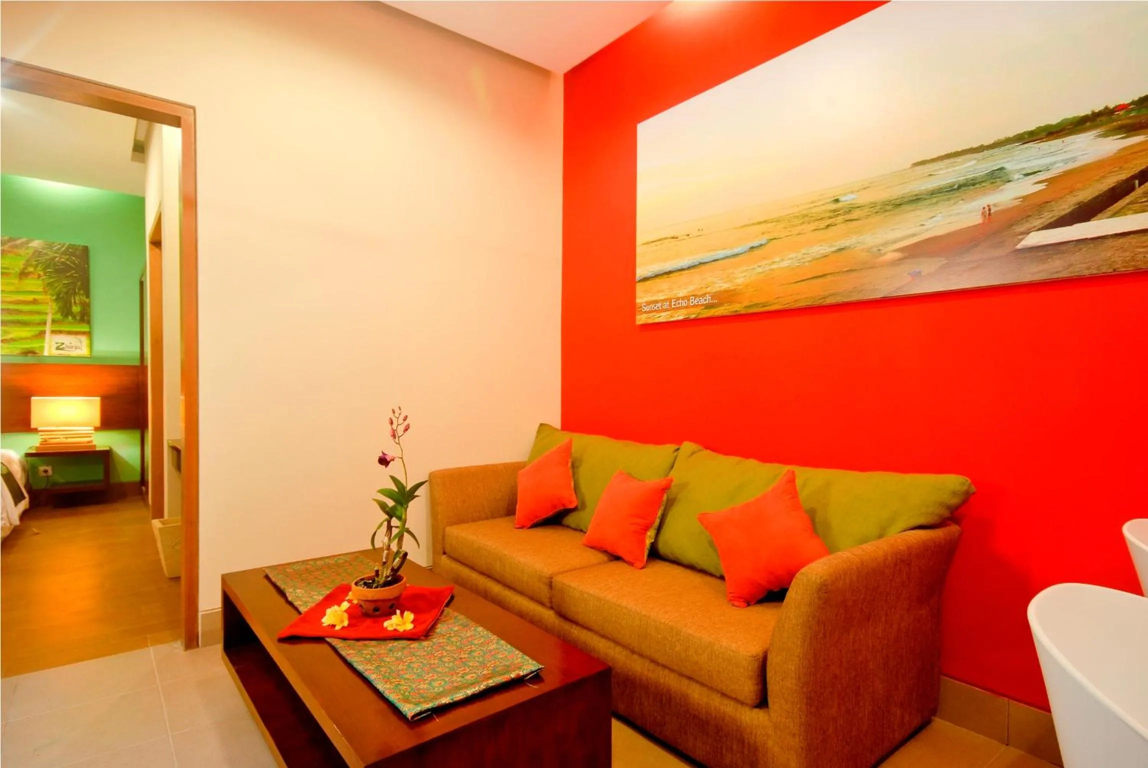 Seating area in The Green Zhurga Suite Seminyak