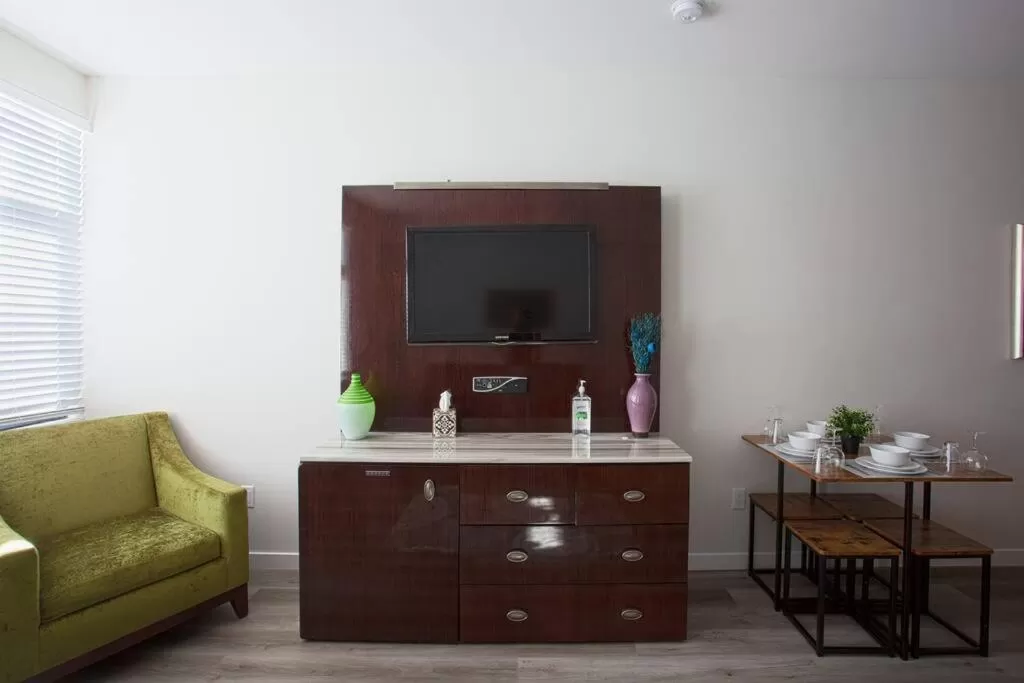 TV/Entertainment Center in One Bedroom Apartment with SD Downtown View