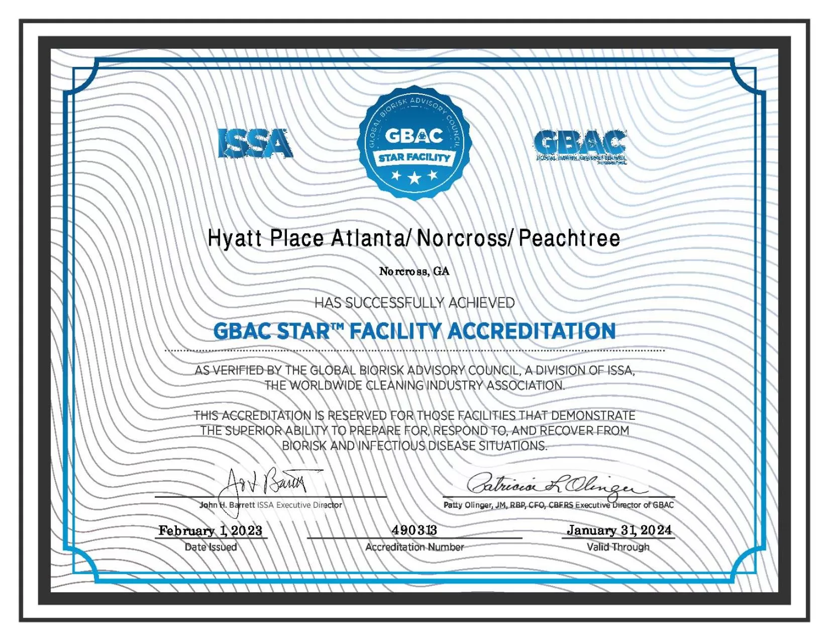 Certificate/Award in Hyatt Place Atlanta / Norcross / Peachtree