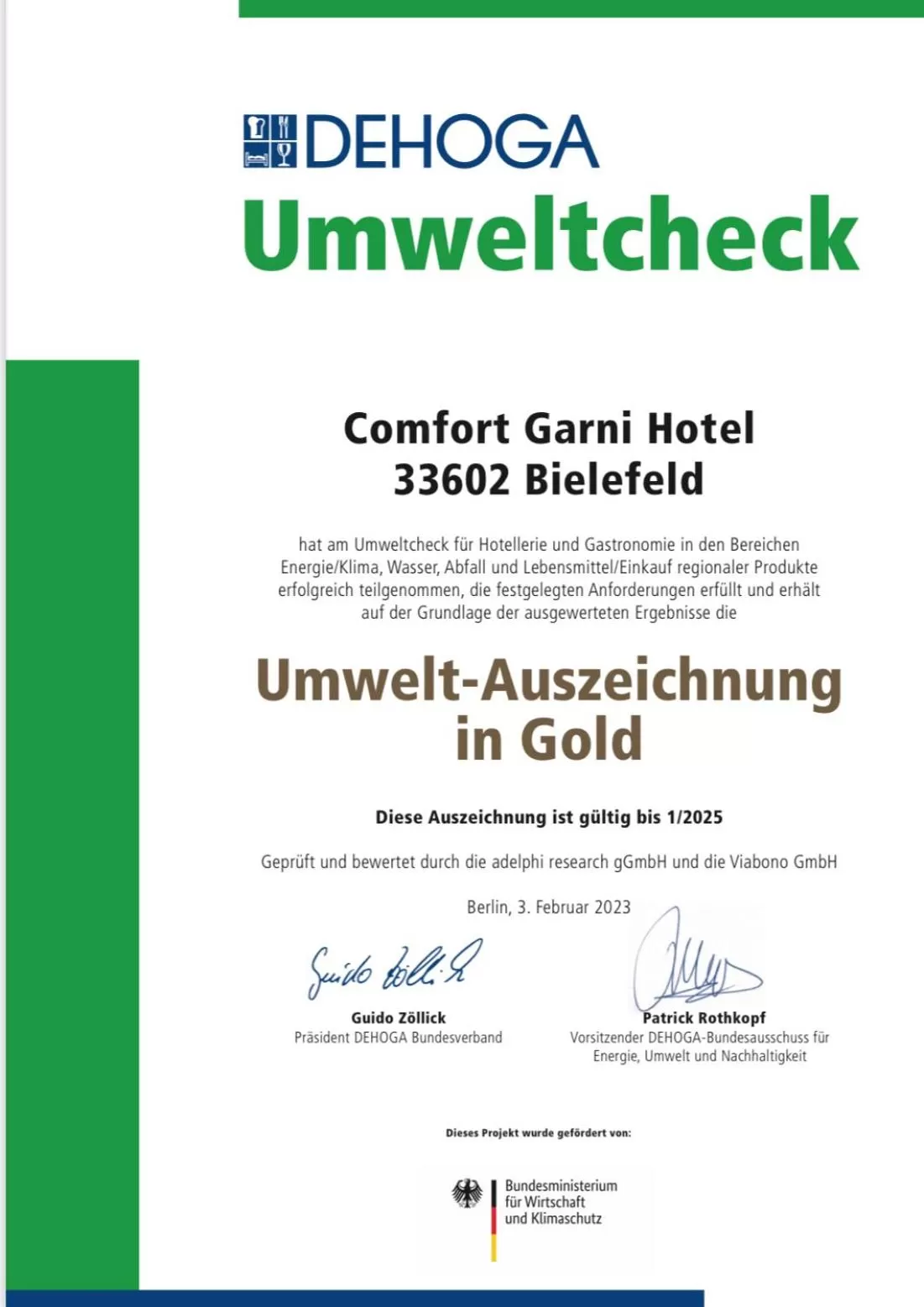 Certificate/Award in Comfort Garni Stadtzentrum Hotel