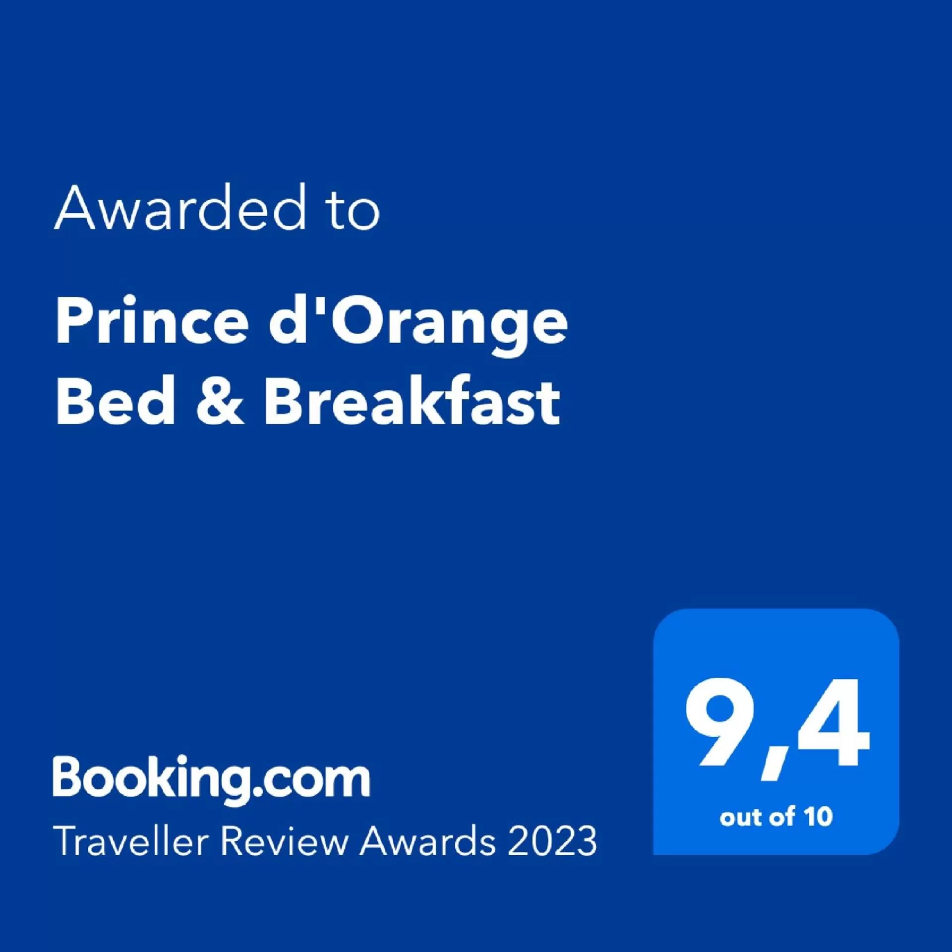 Certificate/Award, Logo/Certificate/Sign/Award in Prince d'Orange Bed & Breakfast