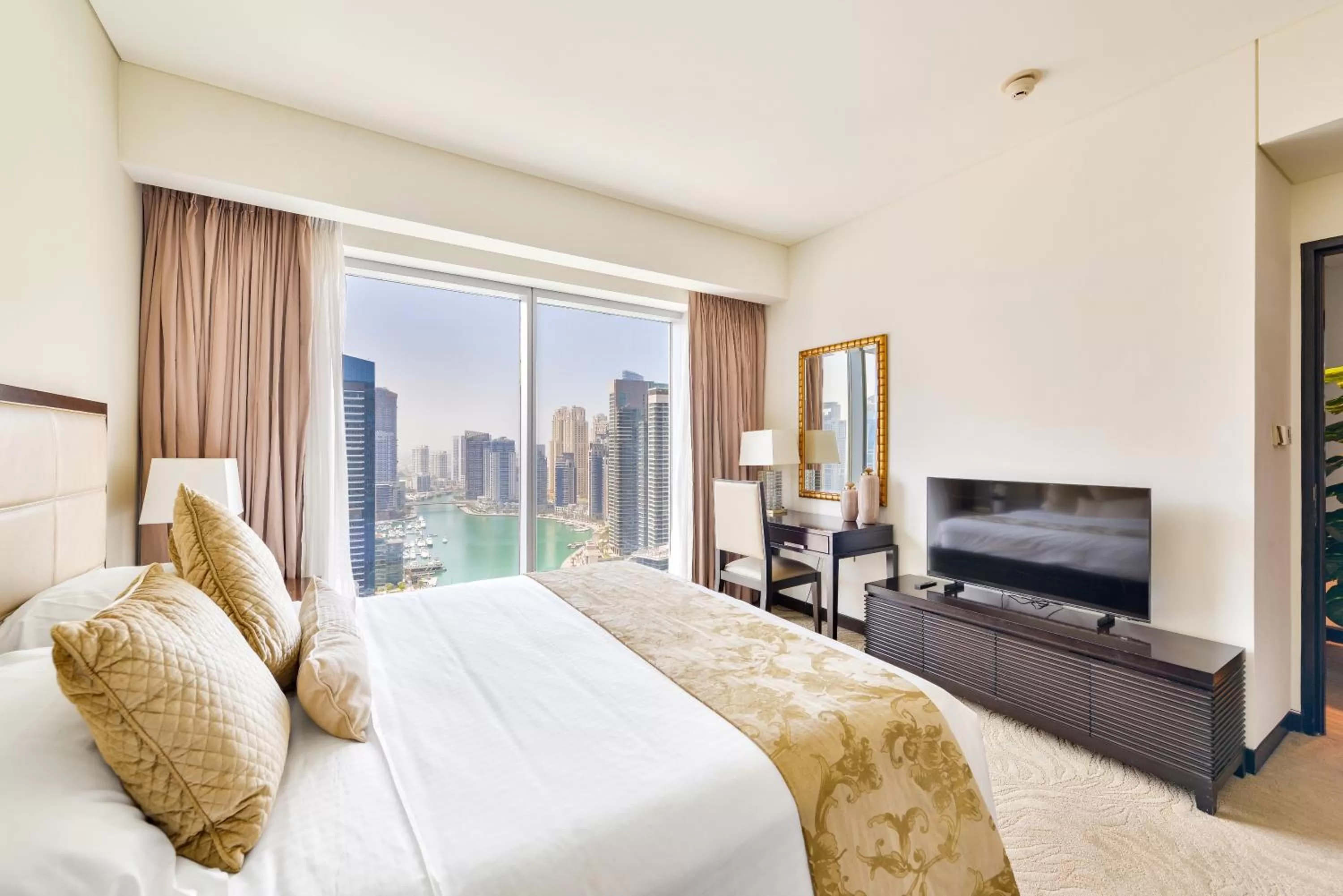 Bedroom, Bed in Emaar Residences Dubai Marina by Qstay - formerly Address Dubai Marina