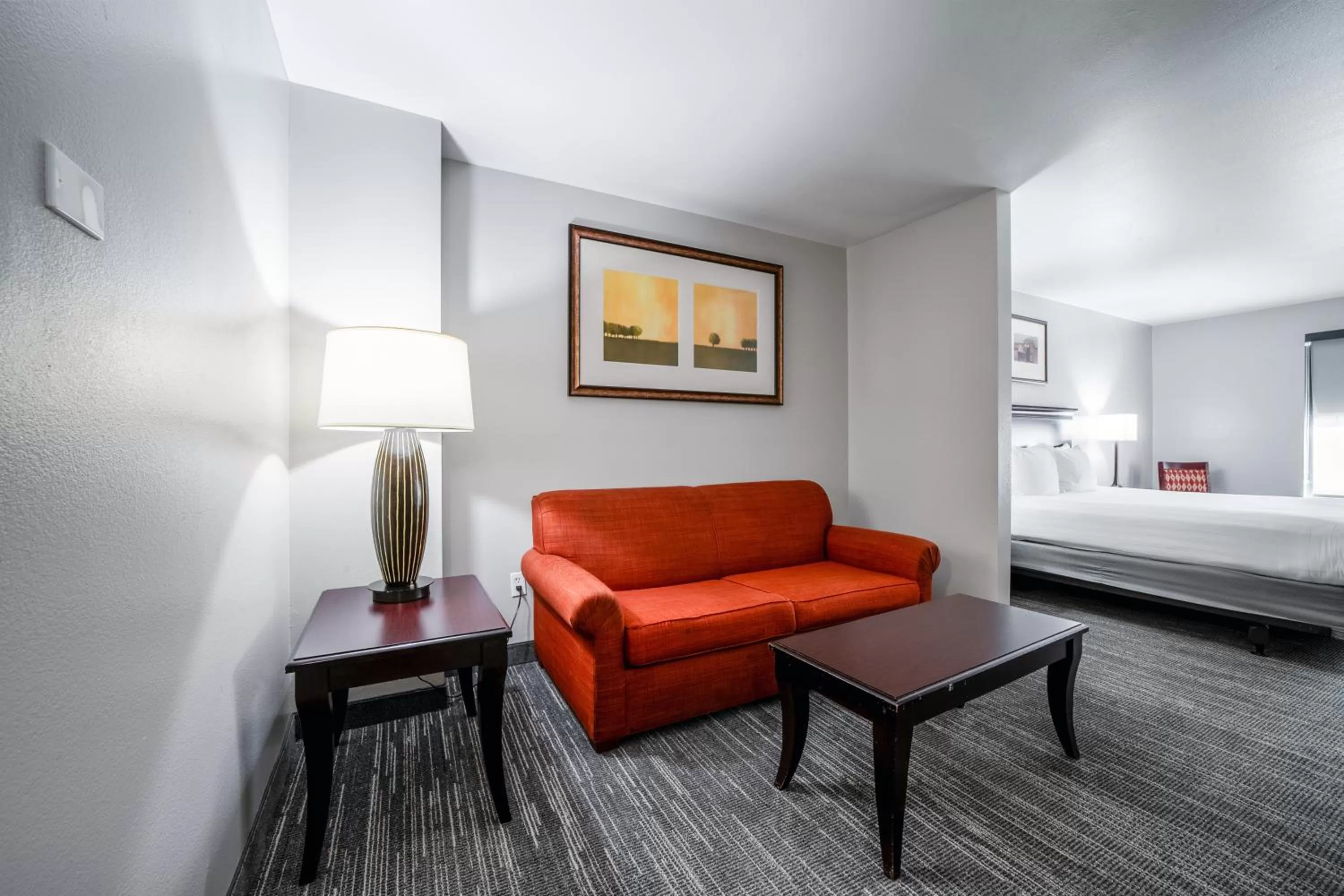 Living room, Bed in Country Inn & Suites by Radisson, Ontario at Ontario Mills, CA
