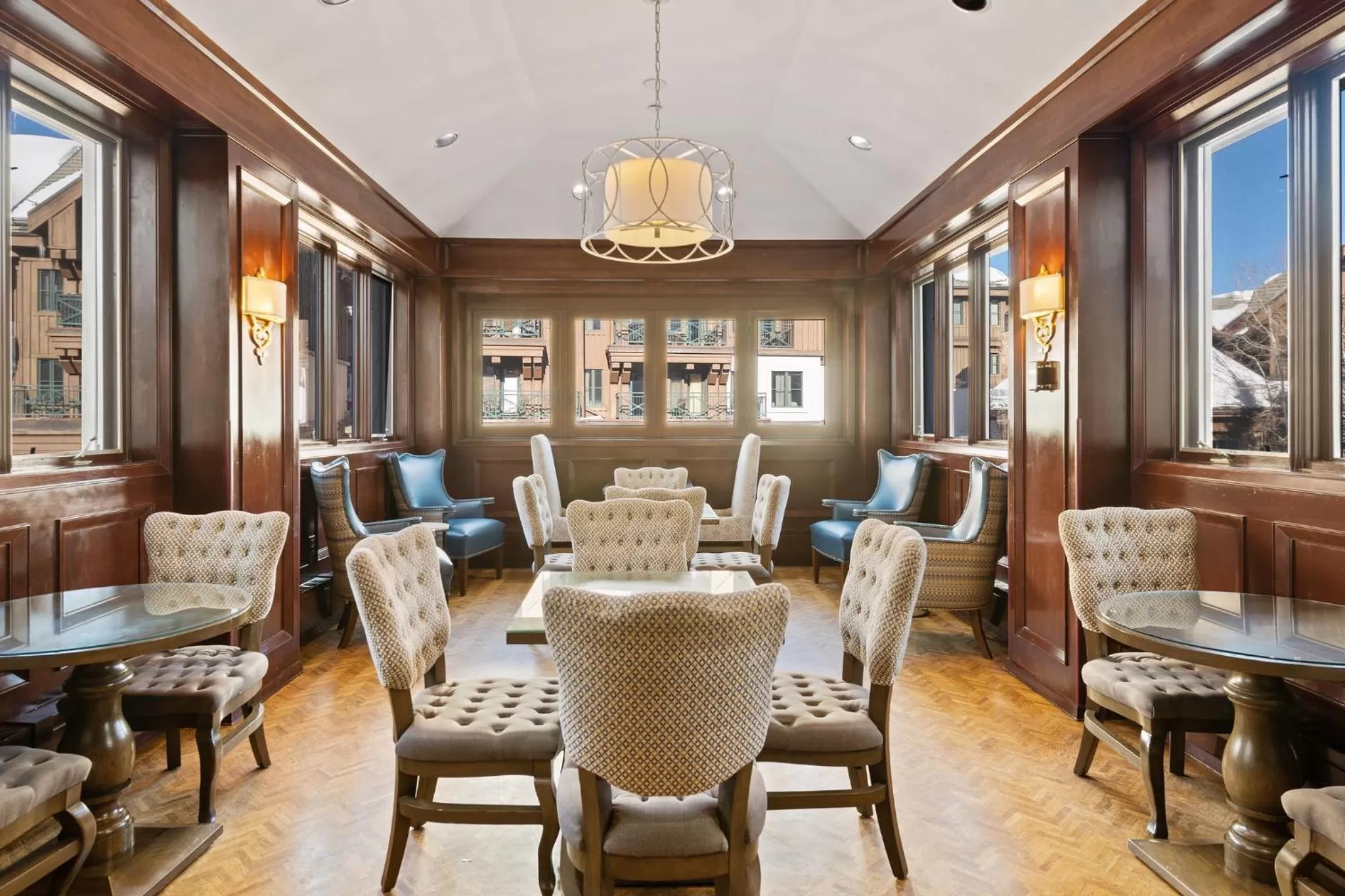 Seating area in Poste Montane Lodge by East West