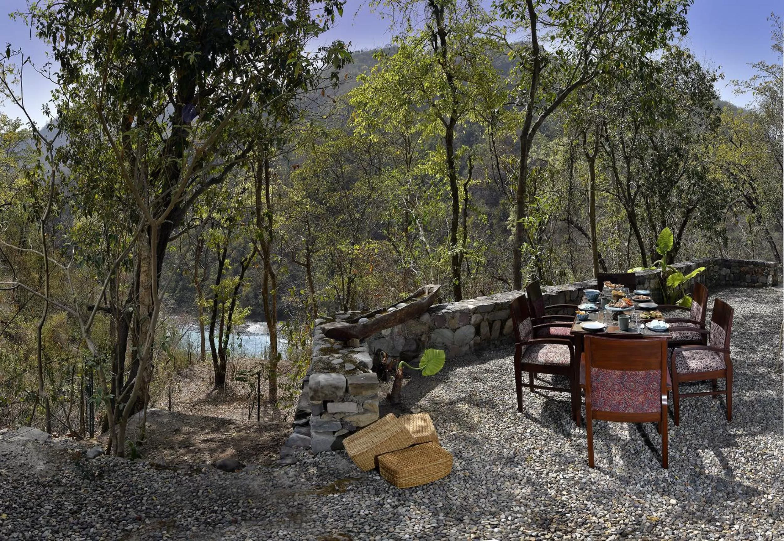 Seating area in Neemrana's Glasshouse on the Ganges