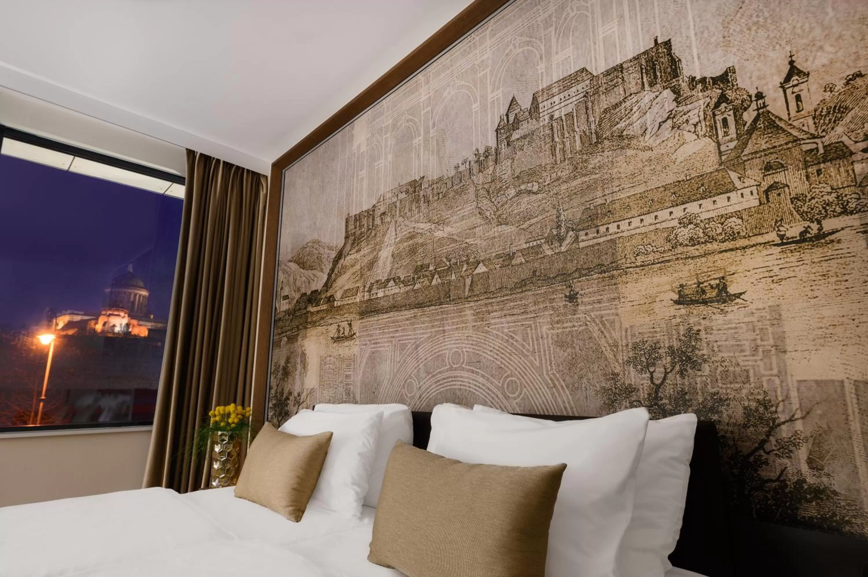 Landmark view, Bed in Grand Hotel Esztergom